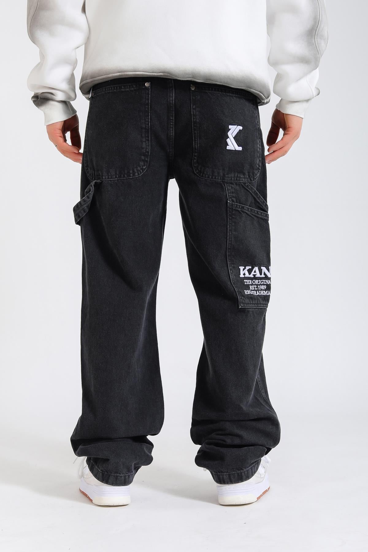 Kani Nakışlı Siyah Retro Baggy Jean Pantolon P1132