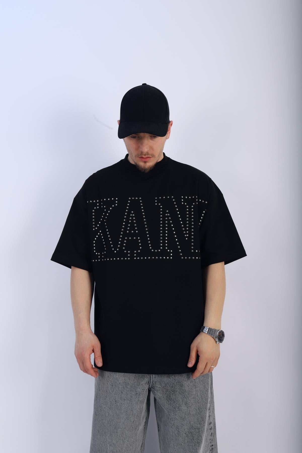 Kani Zımba Detay Siyah Oversize Tshirt T926