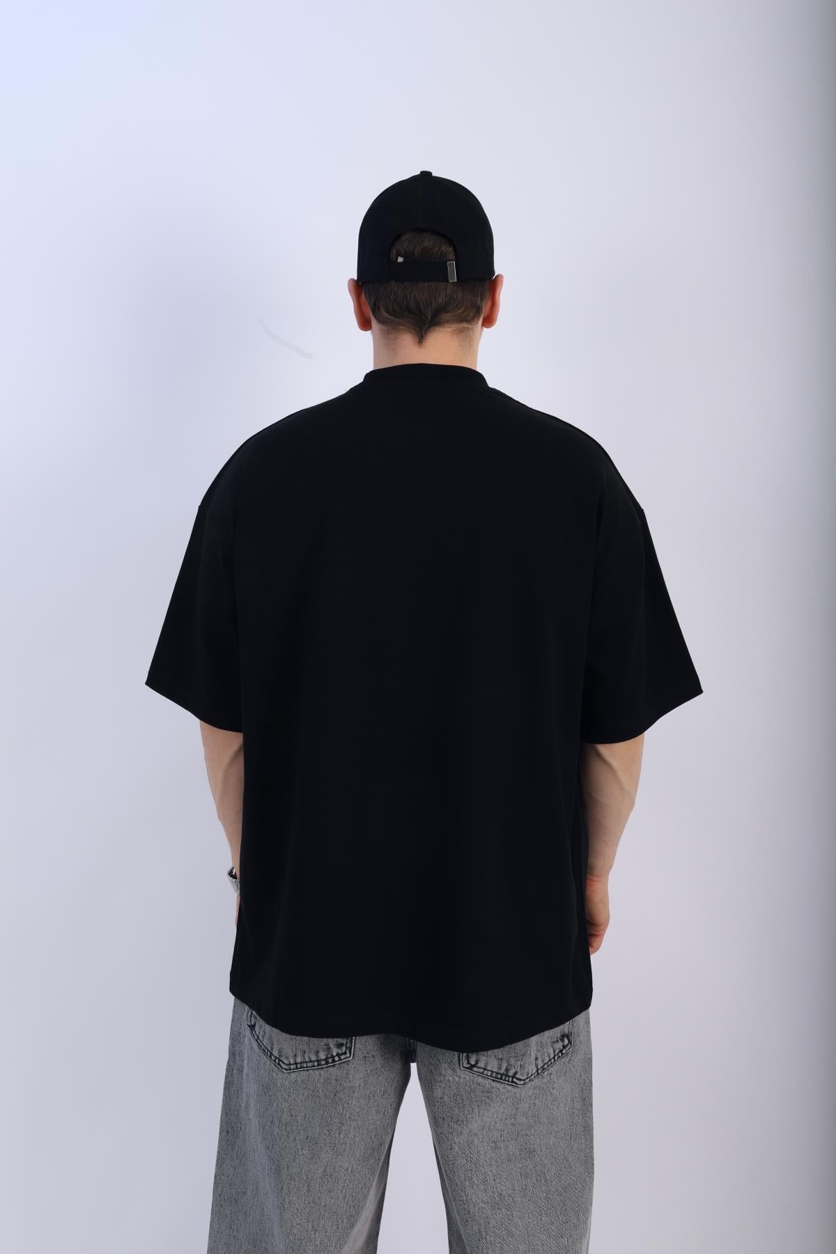 Kani Zımba Detay Siyah Oversize Tshirt T926