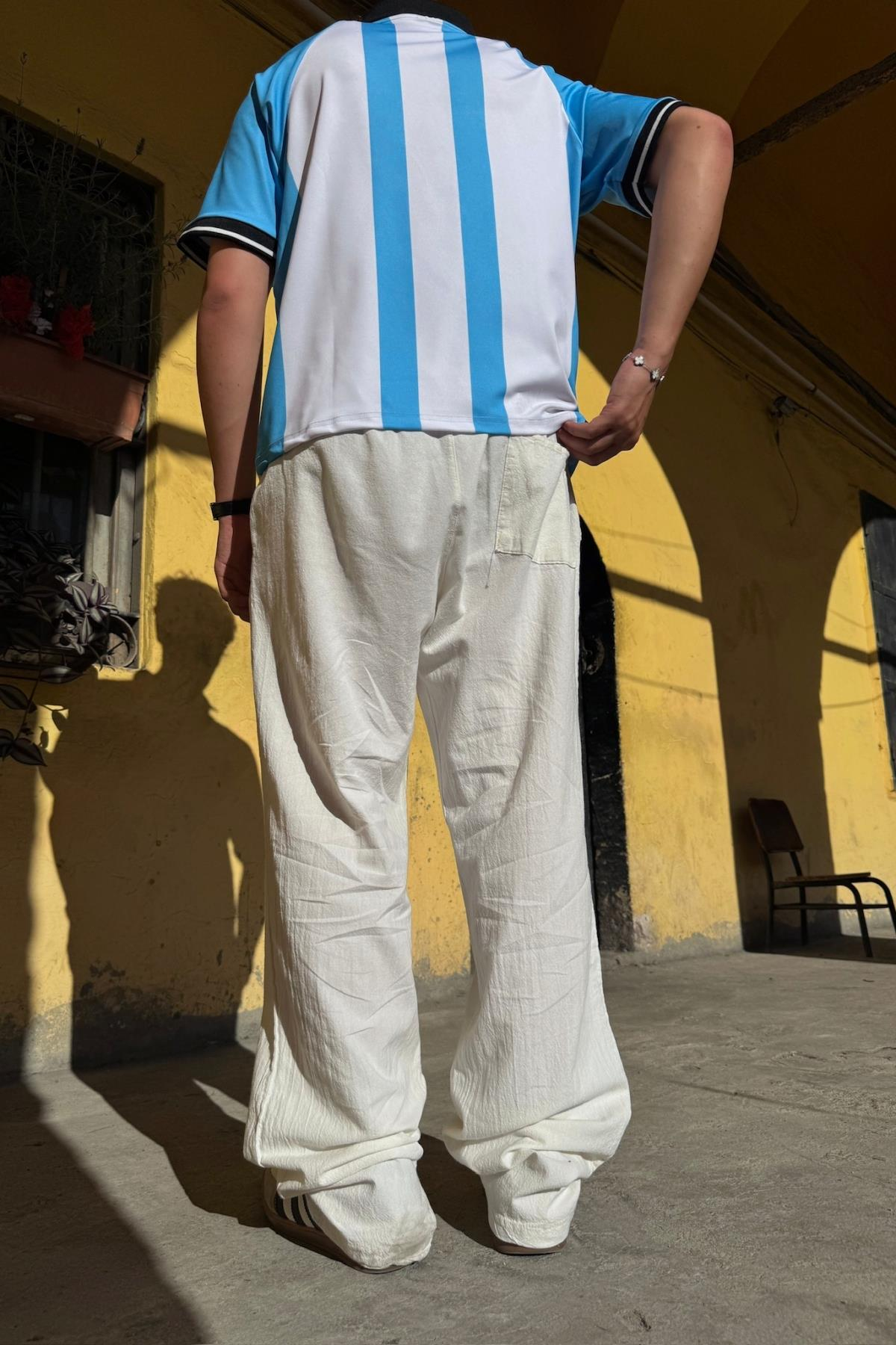 Keten Model İnce Kumaş Krem Pantolon