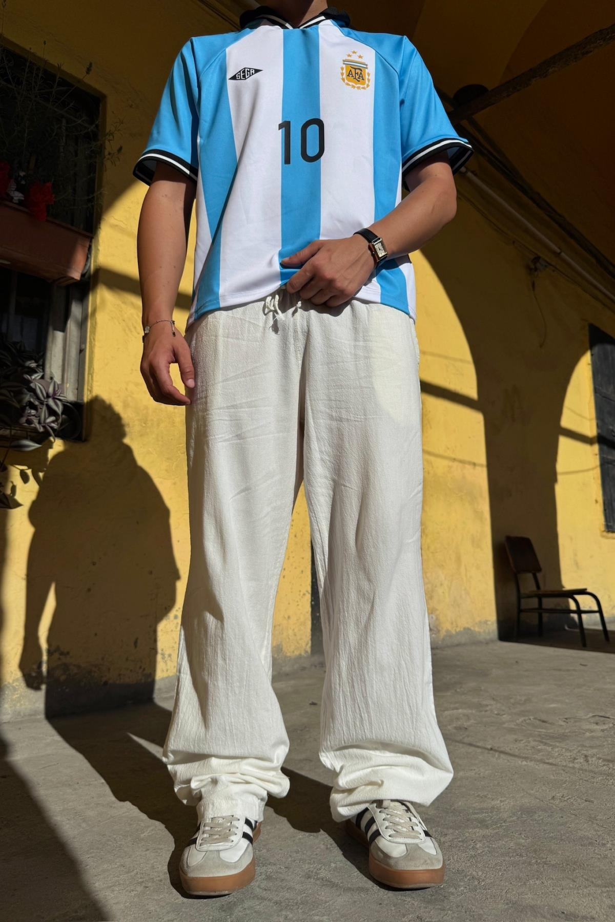 Keten Model İnce Kumaş Krem Pantolon