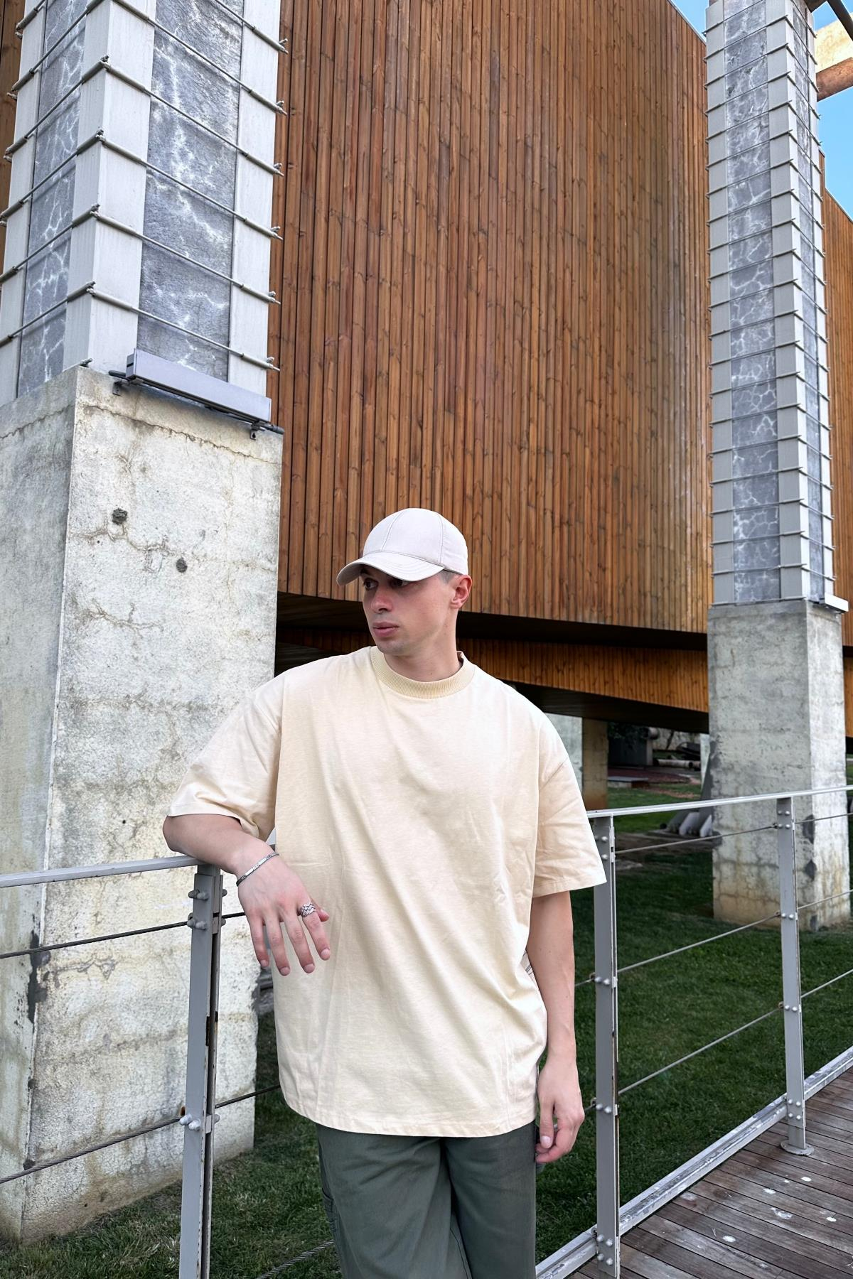 Kol Baskılı Krem Oversize Tshirt T1056