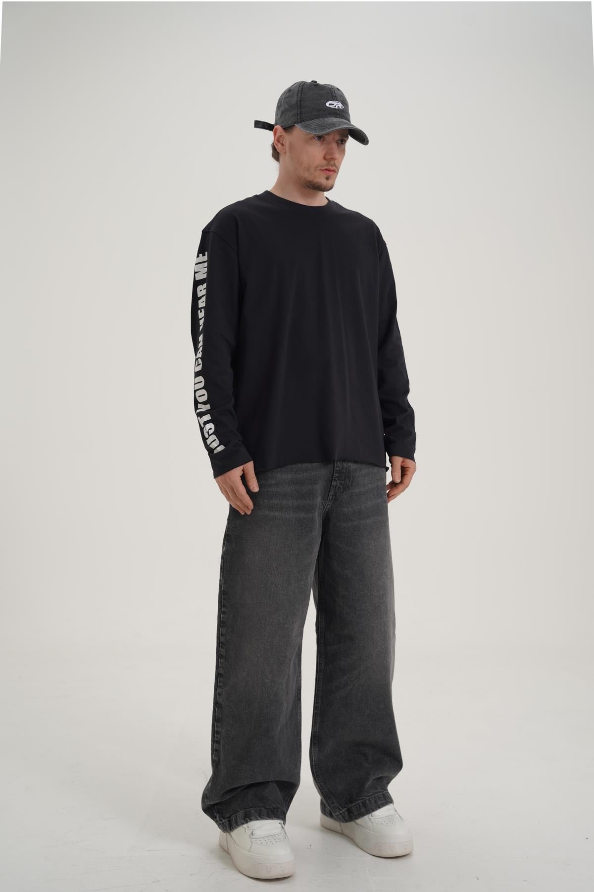 Kol Baskılı Siyah Oversize Longsleeve CT01 26CK012