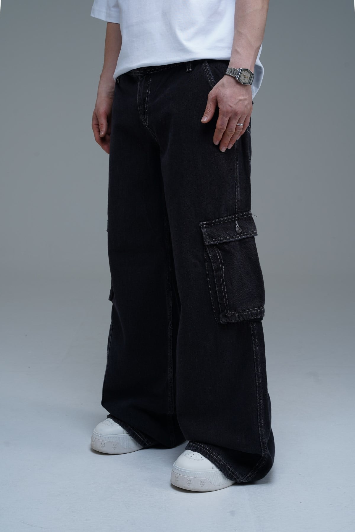 Kontrast Dikiş Low Waist Baggy Pantolon