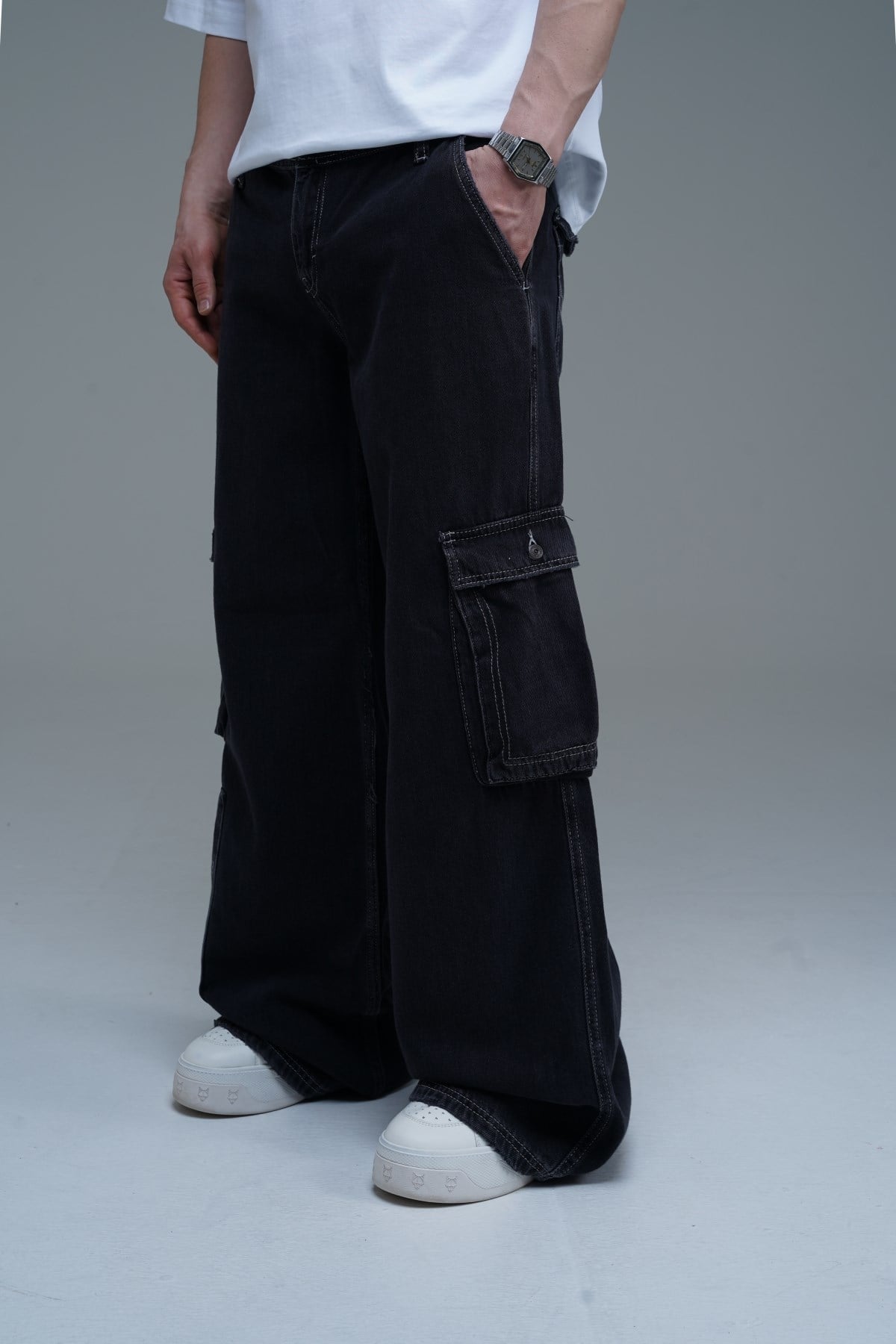 Kontrast Dikiş Low Waist Baggy Pantolon