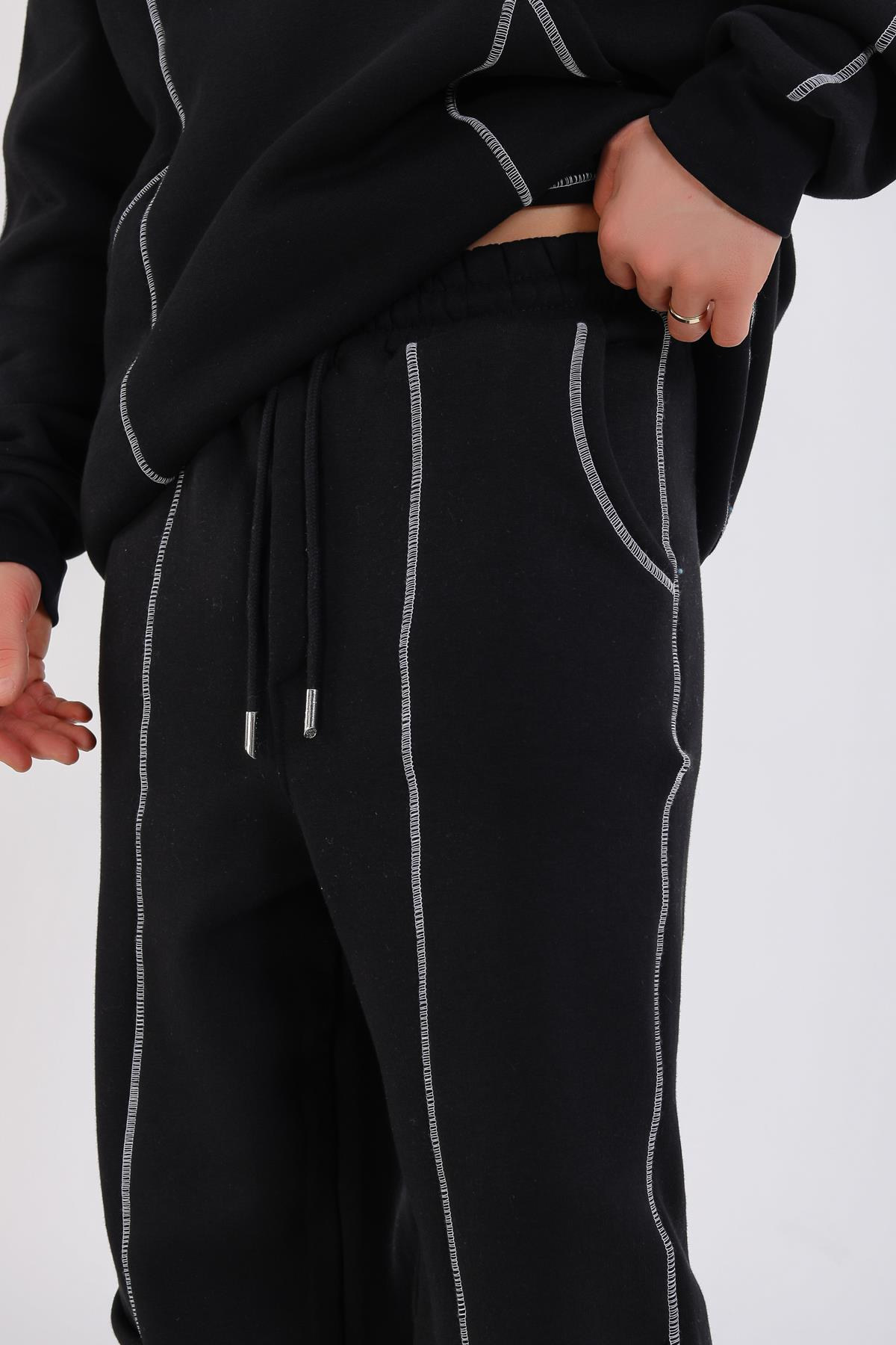 Kontrast Dikiş Siyah Baggy Eşofman ESF576