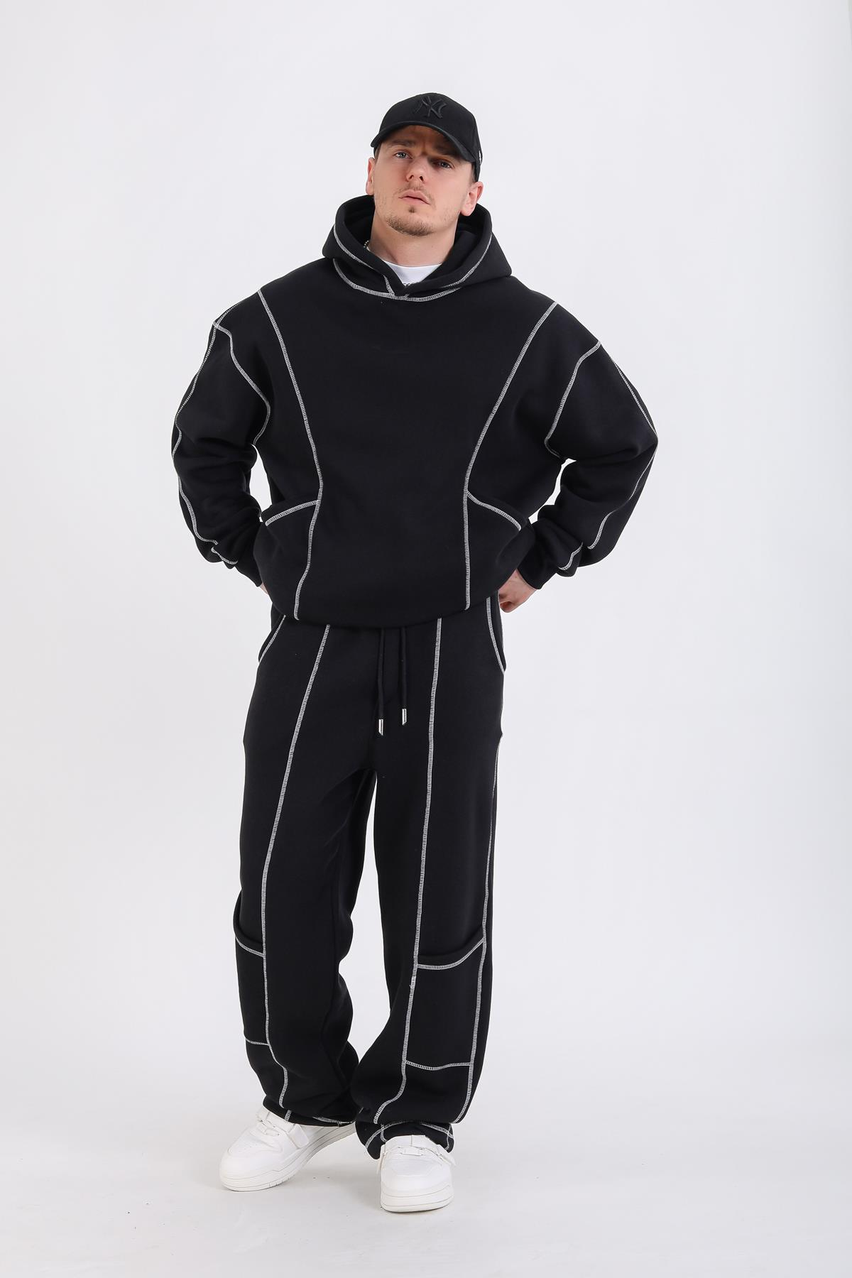 Kontrast Dikiş Siyah Baggy Eşofman ESF576
