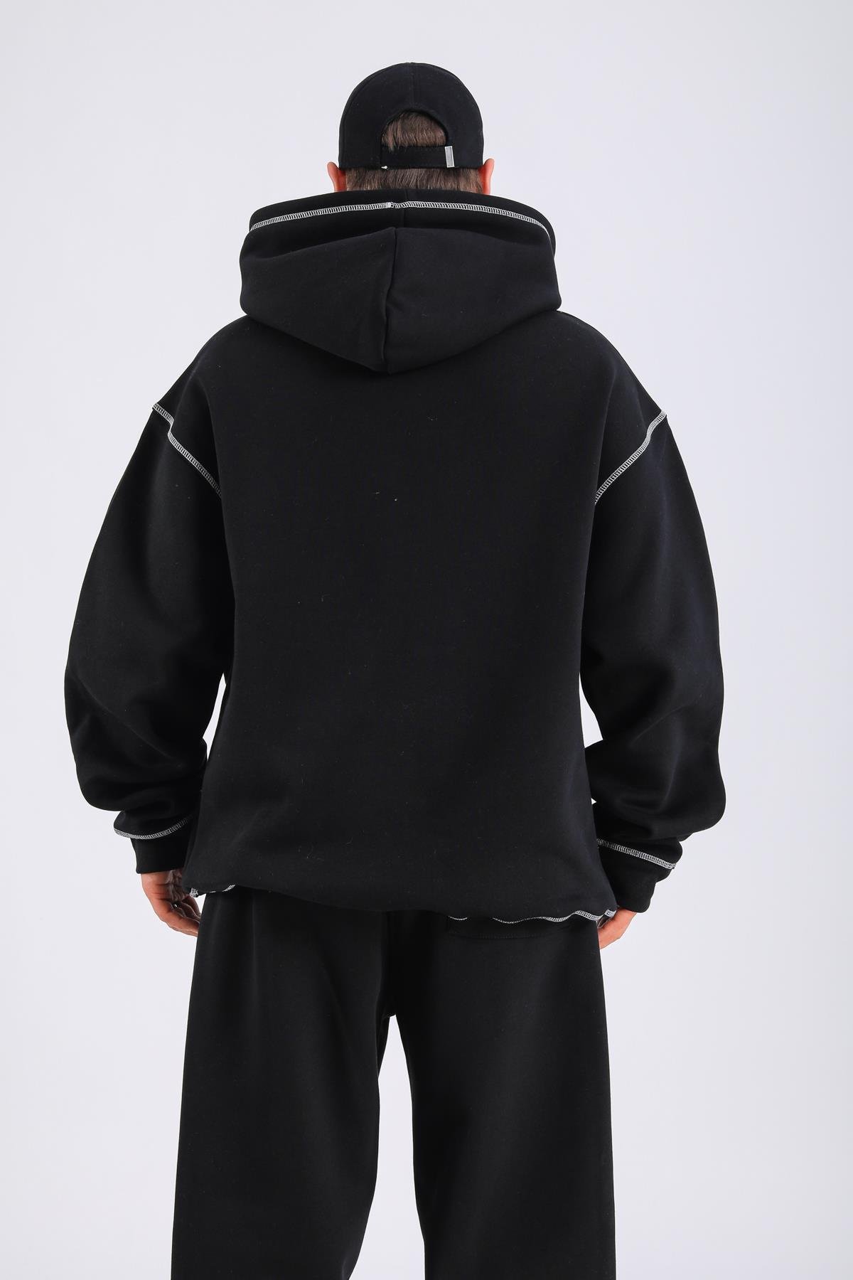 Kontrast Dikiş Siyah Nfs Baskılı Oversize Hoodie SW1406 - Jr.crime