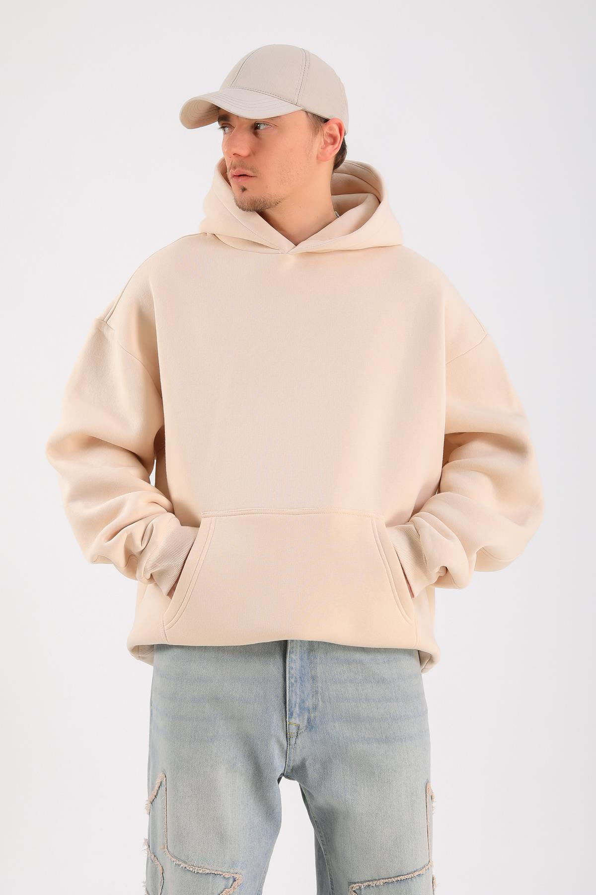 Krem Basic Oversize Hoodie SW1317
