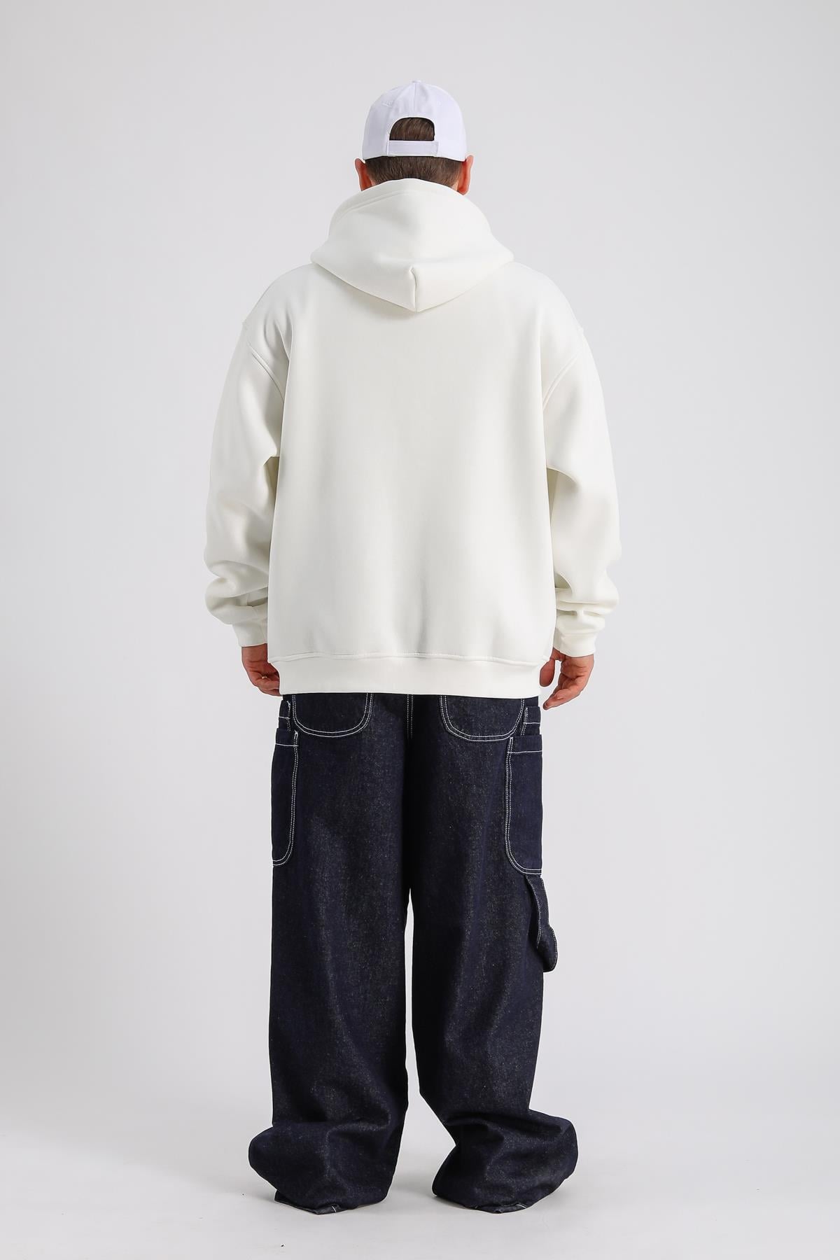 Krem Baskılı Oversize Rv Zipper Sweatshirt SW1151