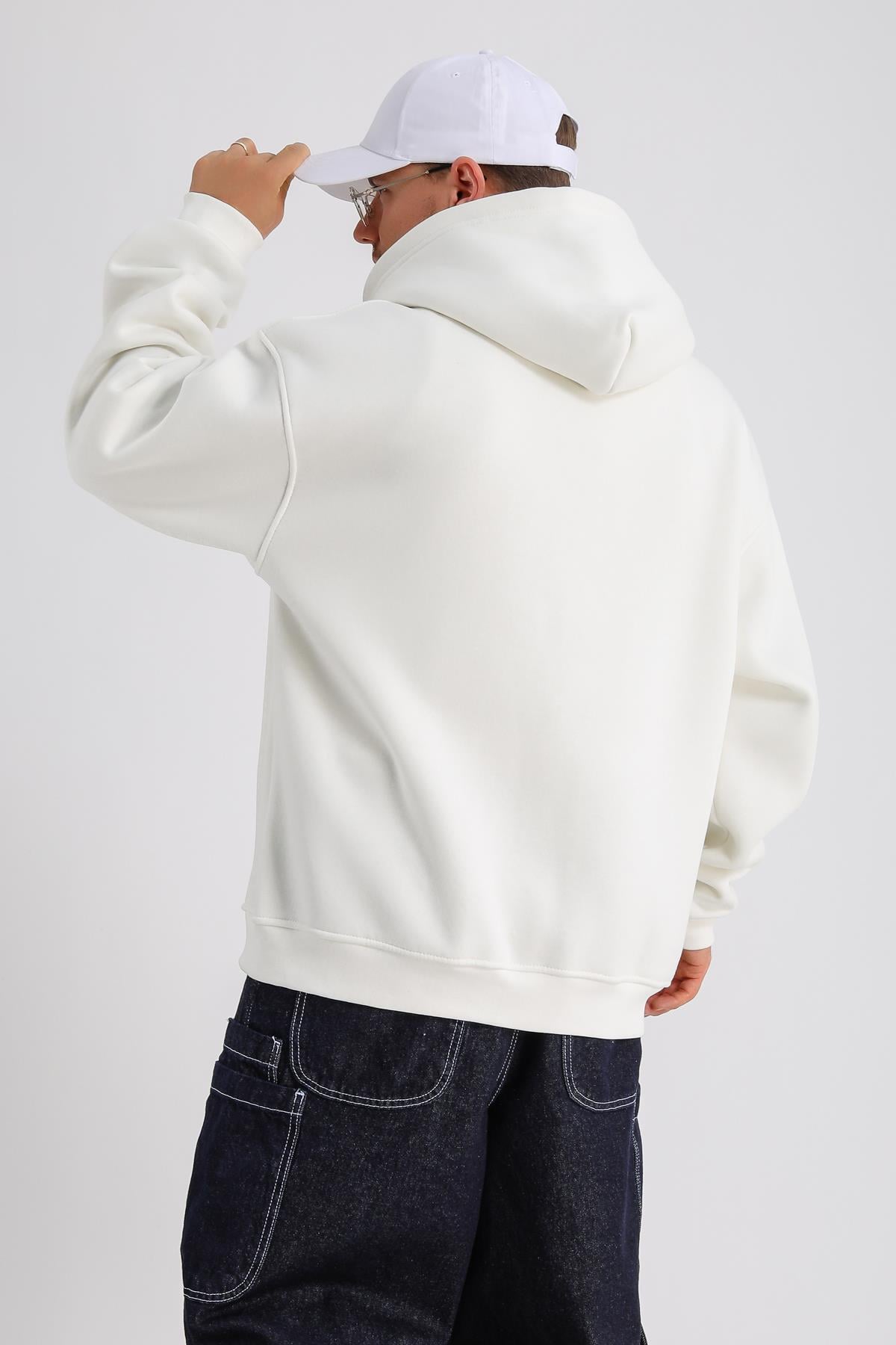 Krem Baskılı Oversize Rv Zipper Sweatshirt SW1151