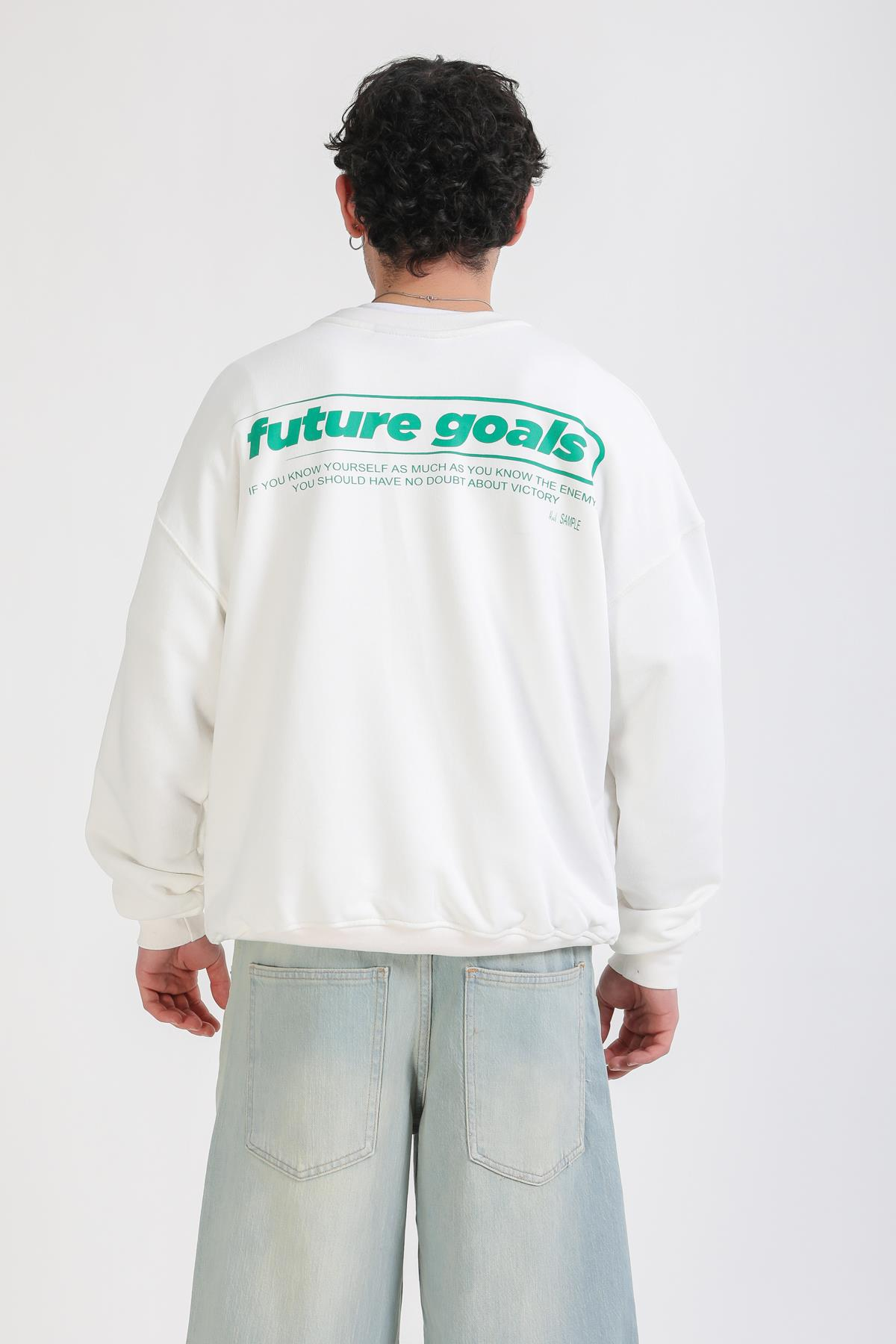 Krem Baskılı Oversize Sweatshirt