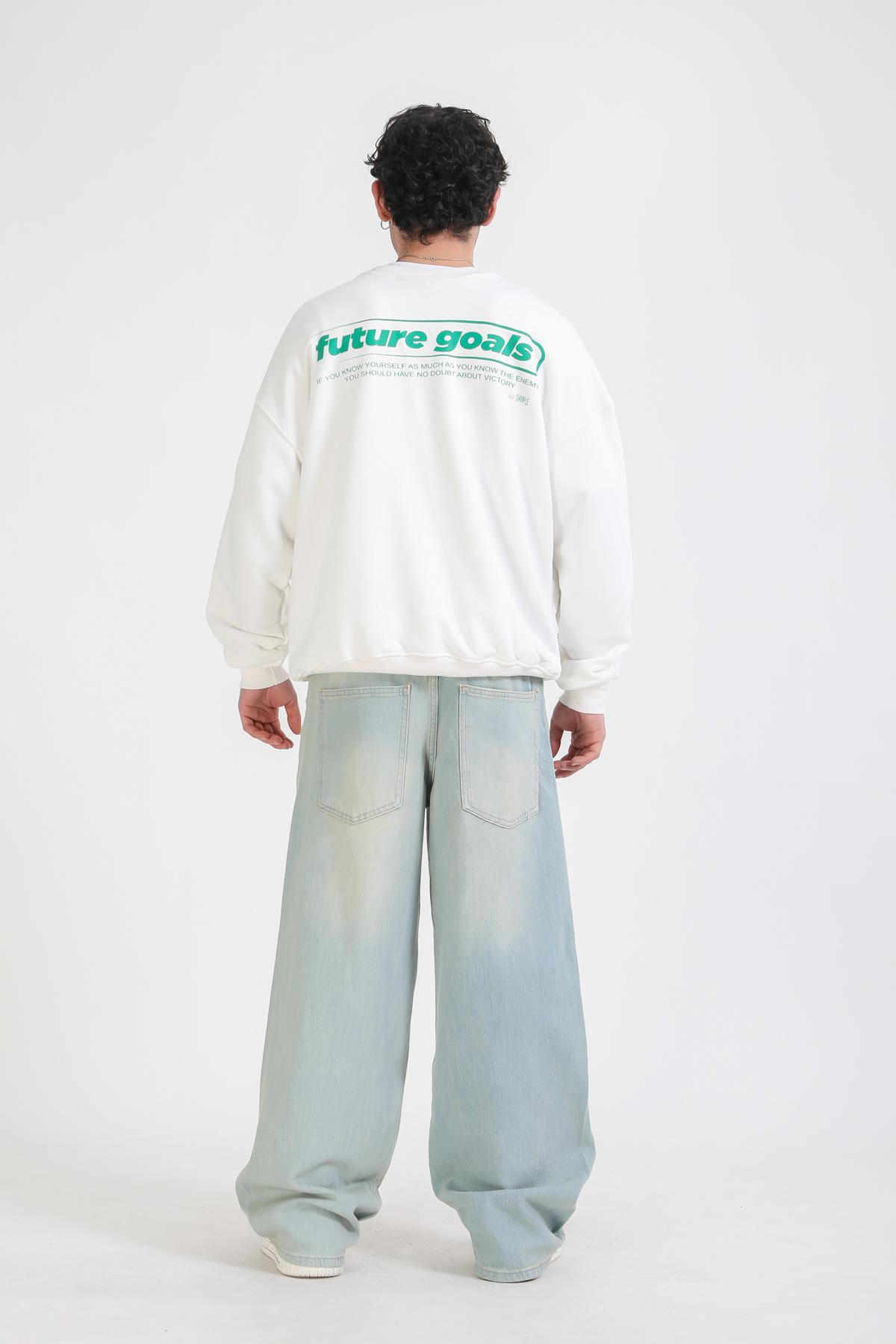 Krem Baskılı Oversize Sweatshirt