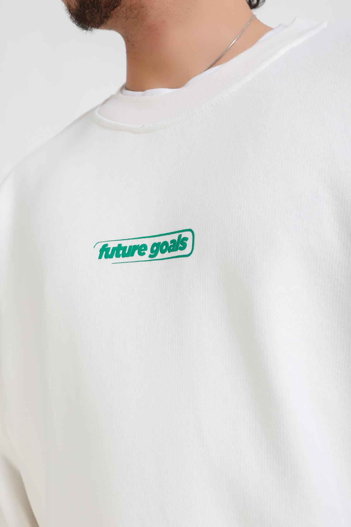 Krem Baskılı Oversize Sweatshirt