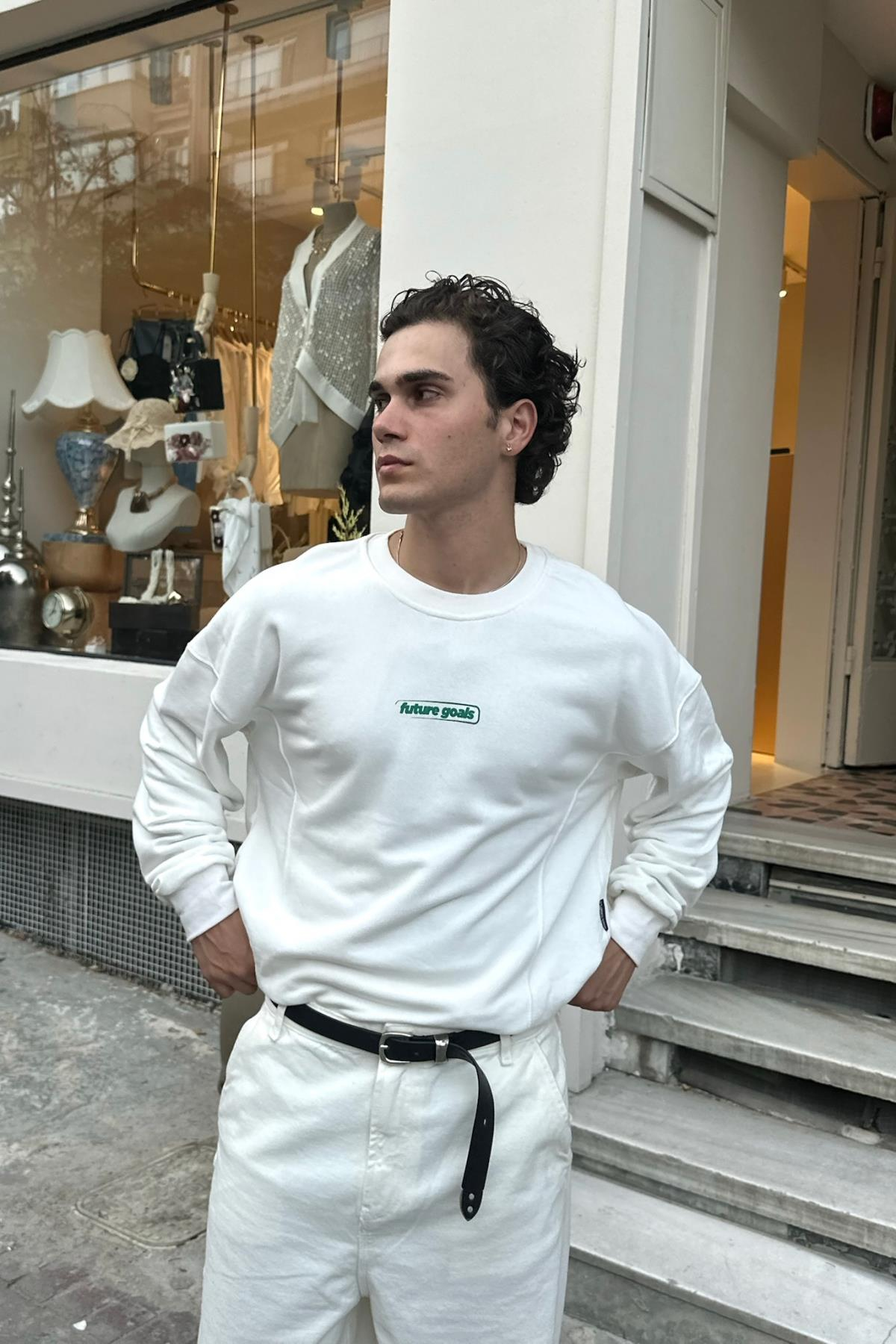 Krem Baskılı Oversize Sweatshirt