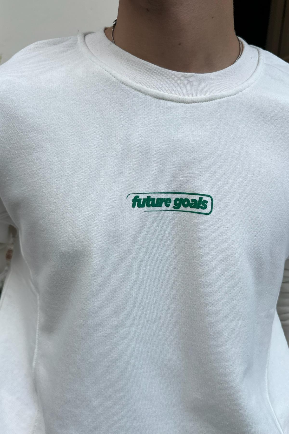 Krem Baskılı Oversize Sweatshirt