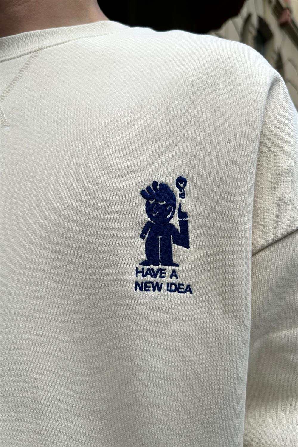 Krem Kapşonsuz Oversize Sweatshirt SW901