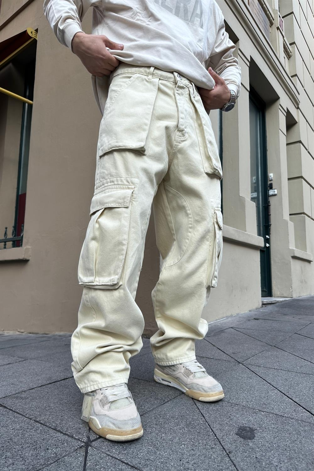 Krem Multicep Blok Detay Jean Pantolon P791