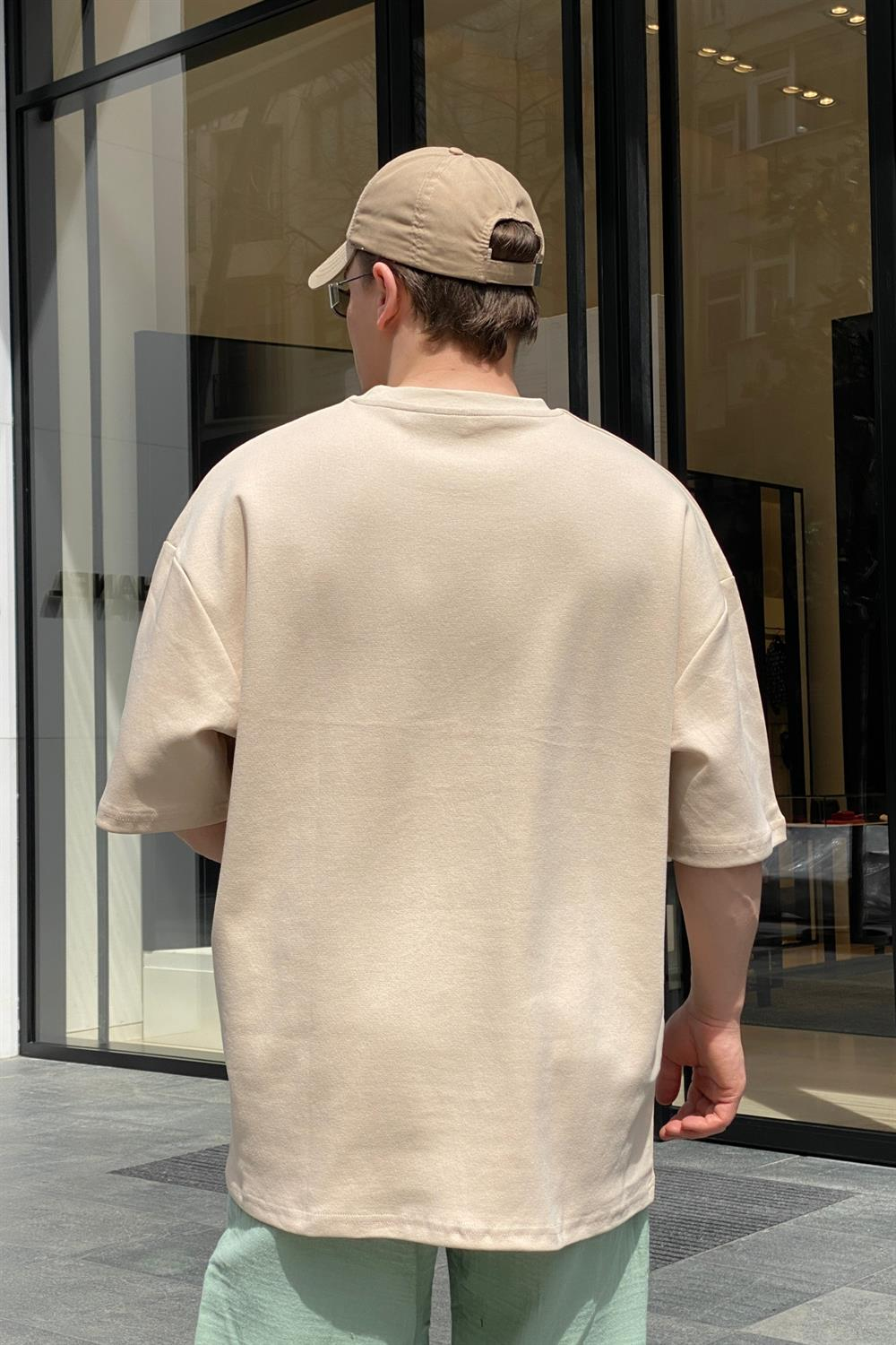 Krem New Orleans Baskılı Oversize Tshirt  T612