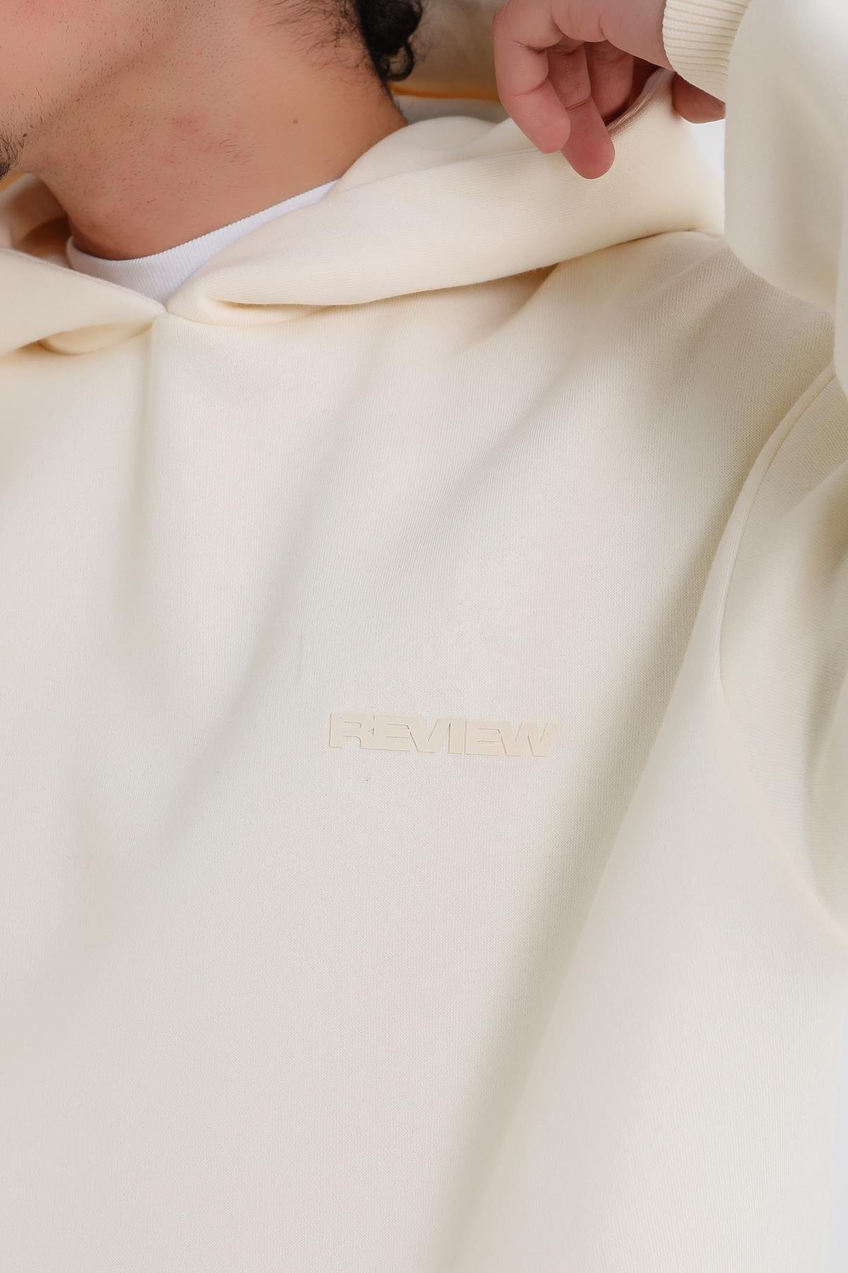 Krem Oversize Rv Basic Hoodie
