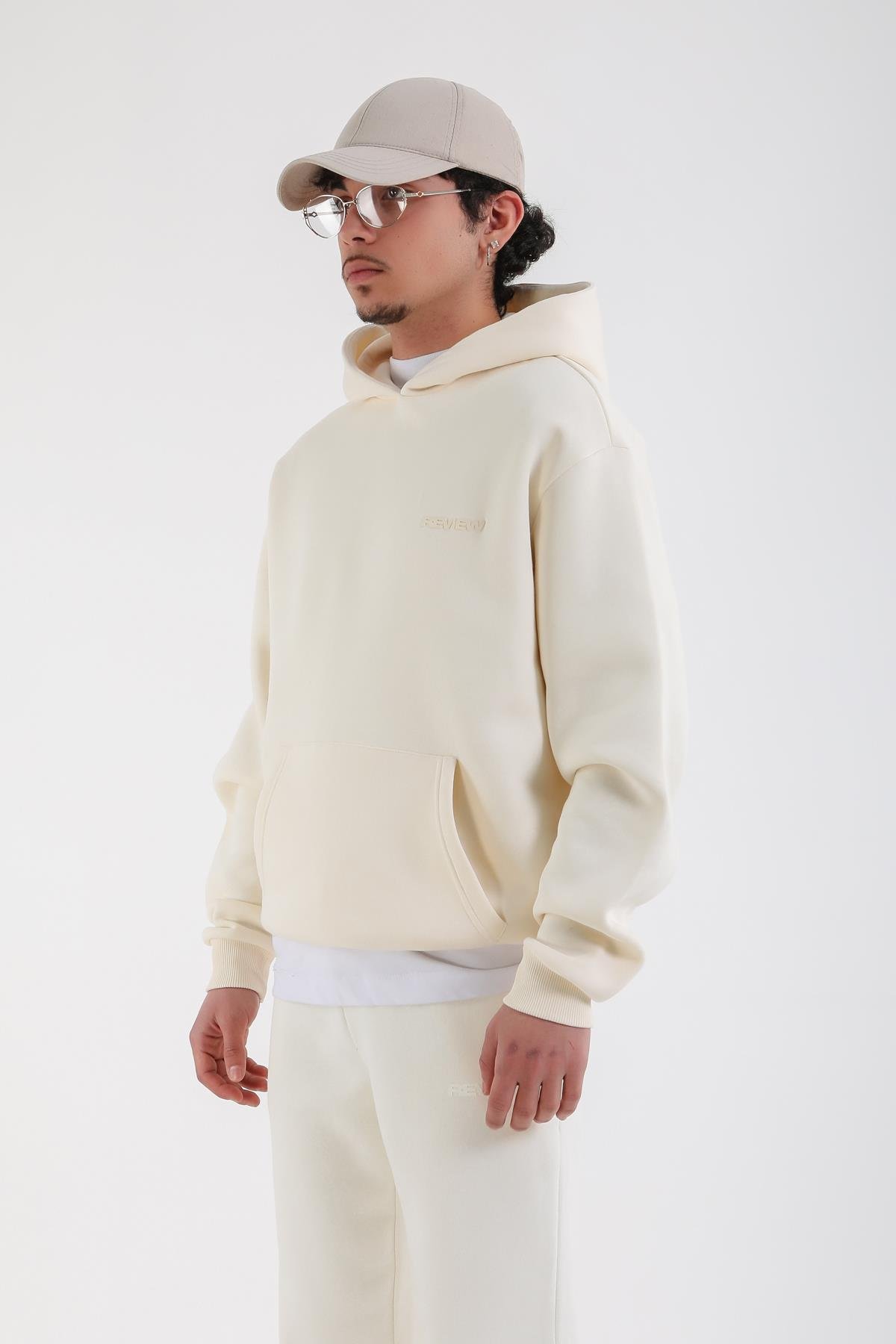 Krem Oversize Rv Basic Hoodie