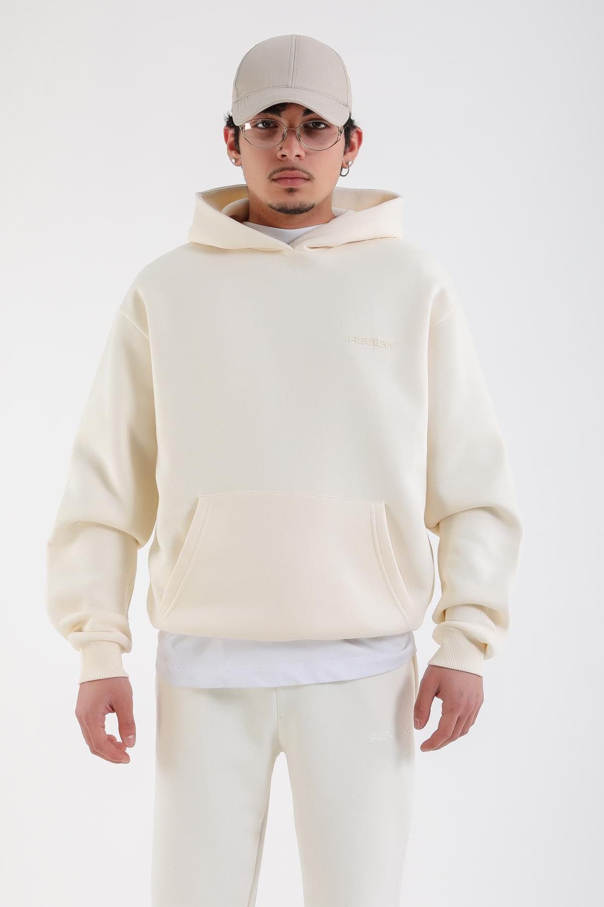 Krem Oversize Rv Basic Hoodie