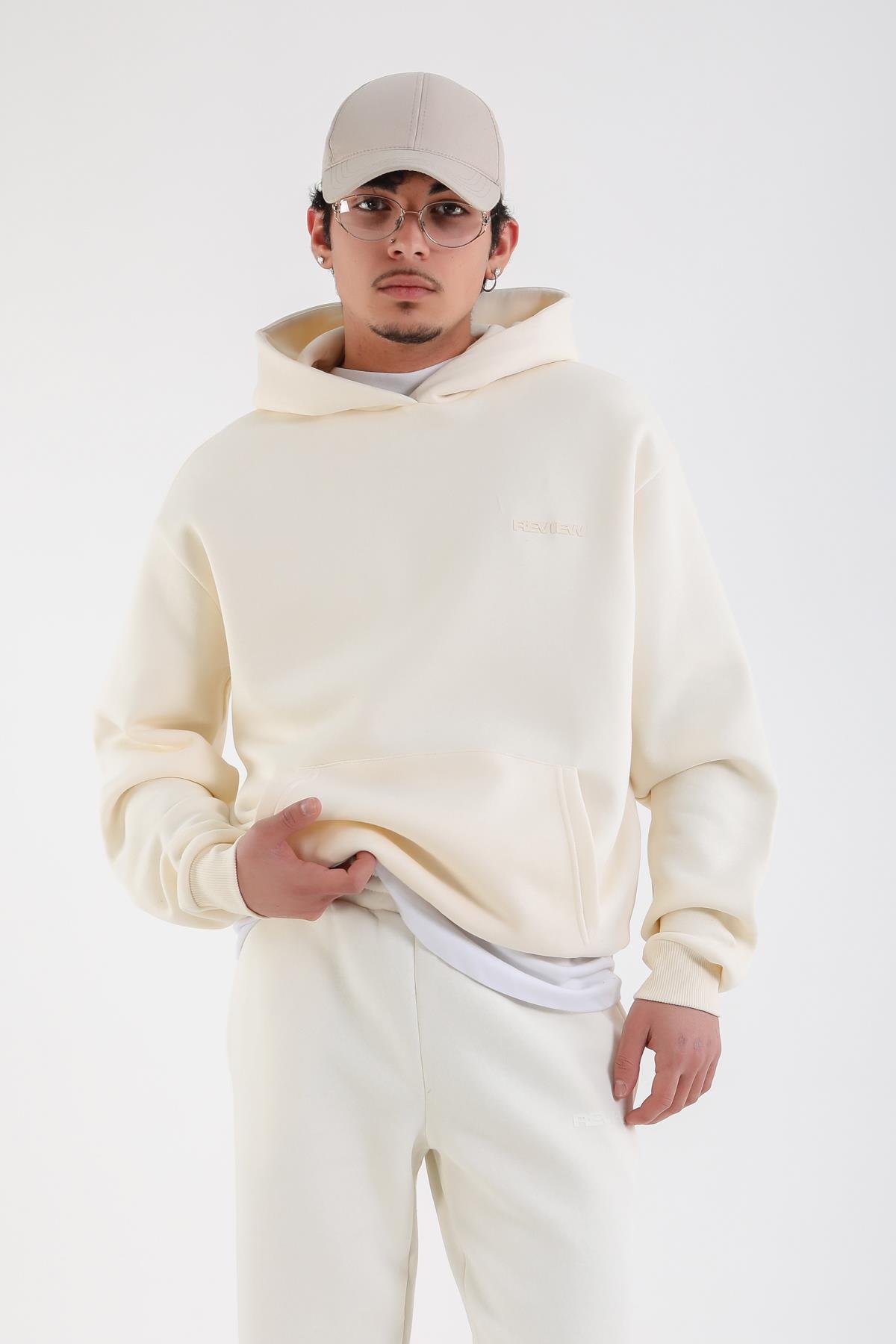 Krem Oversize Rv Basic Hoodie