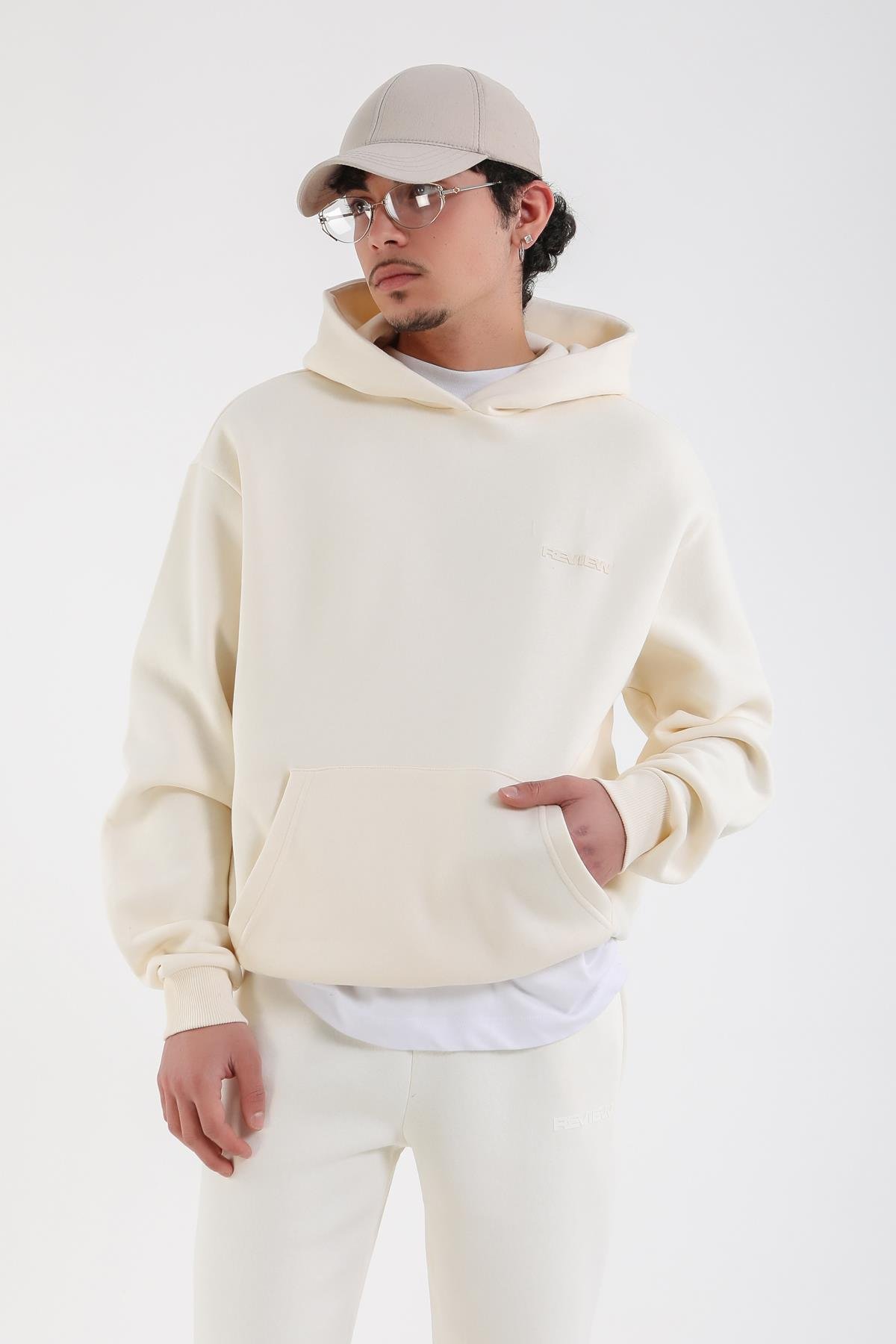 Krem Oversize Rv Basic Hoodie