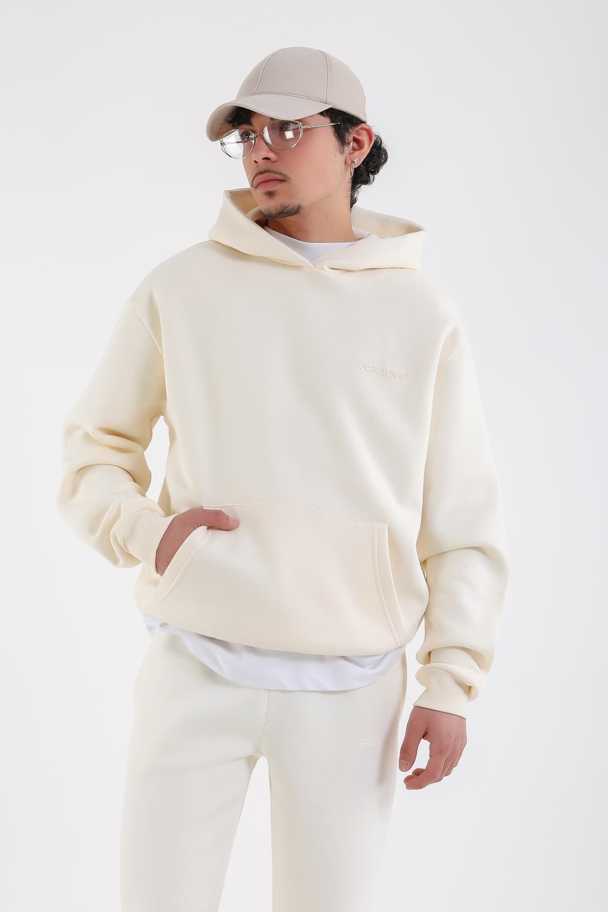 Krem Oversize Rv Basic Hoodie