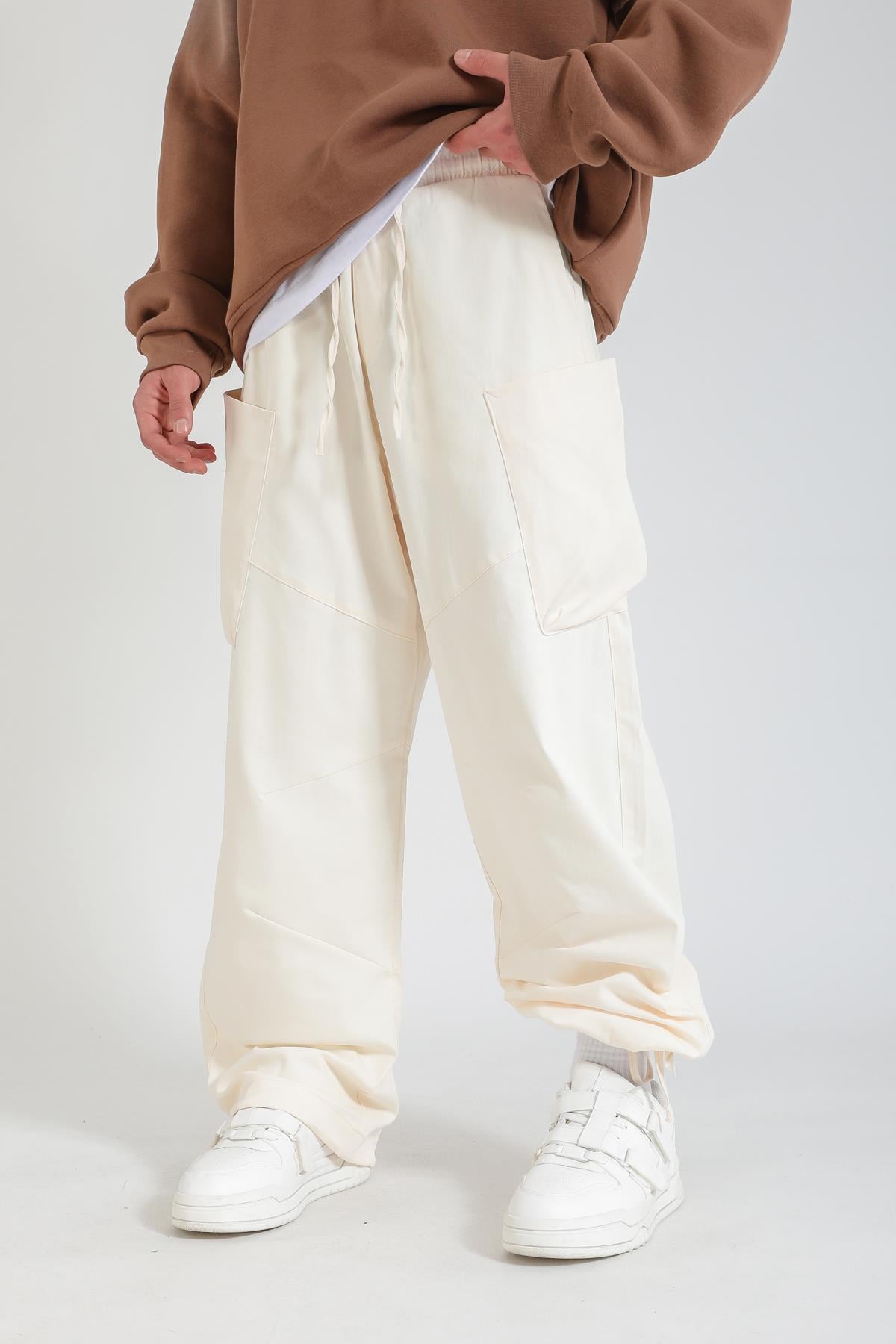 Krem Paça Stoperli Paraşüt Pantolon P1138