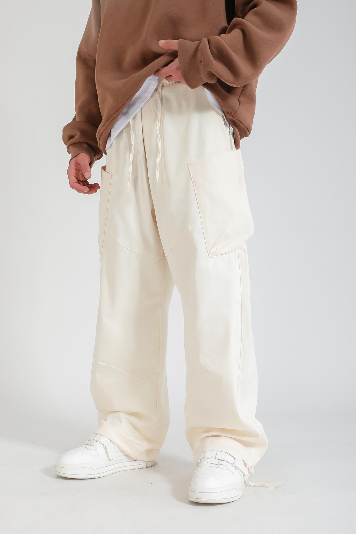 Krem Paça Stoperli Paraşüt Pantolon P1138