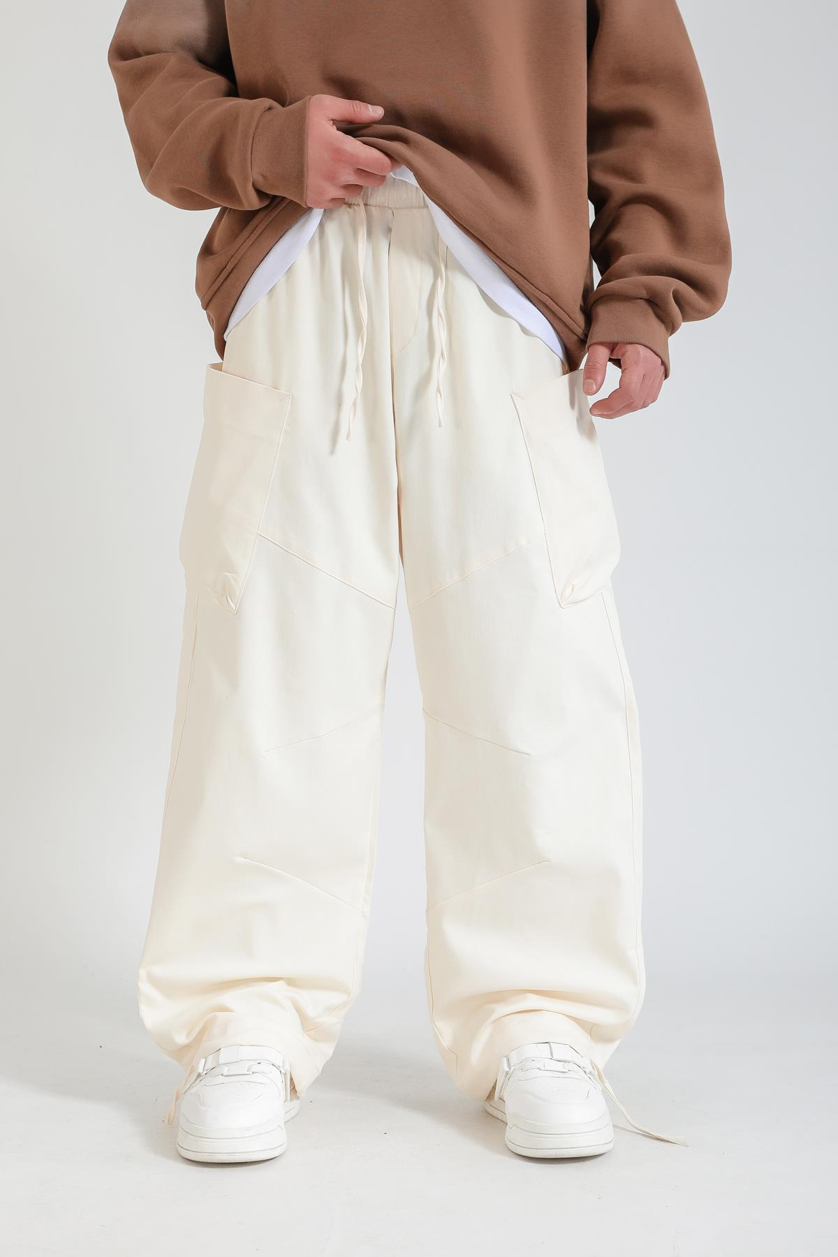 Krem Paça Stoperli Paraşüt Pantolon P1138