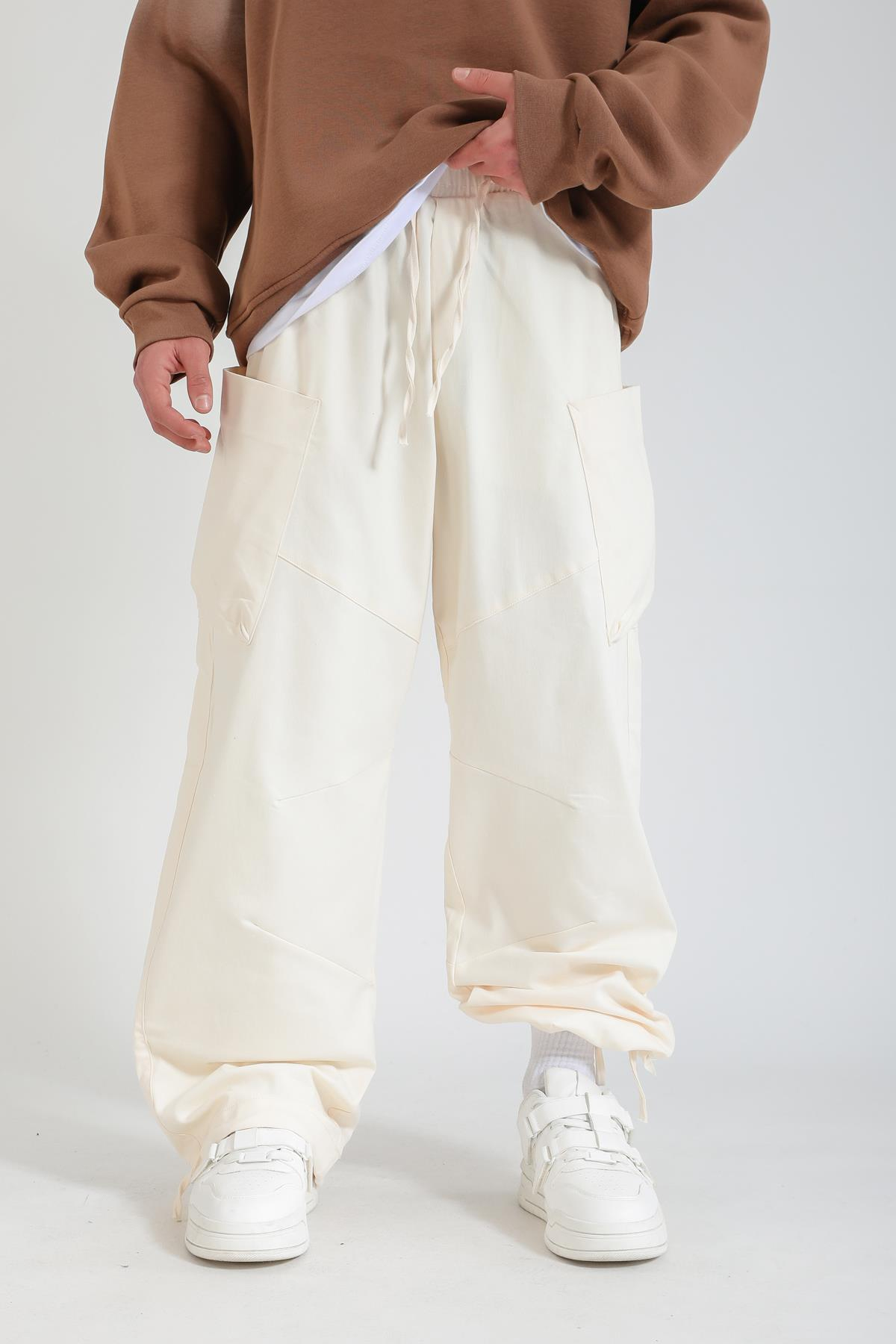Krem Paça Stoperli Paraşüt Pantolon P1138