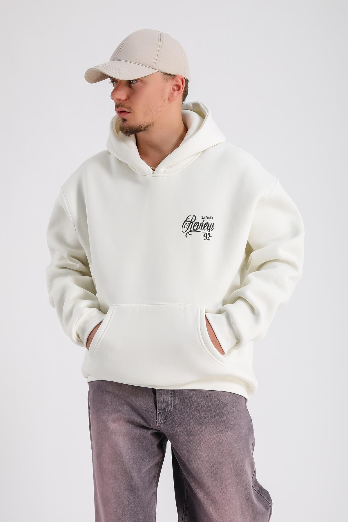 Krem Rv Baskılı Oversize Sweatshirt SW1153