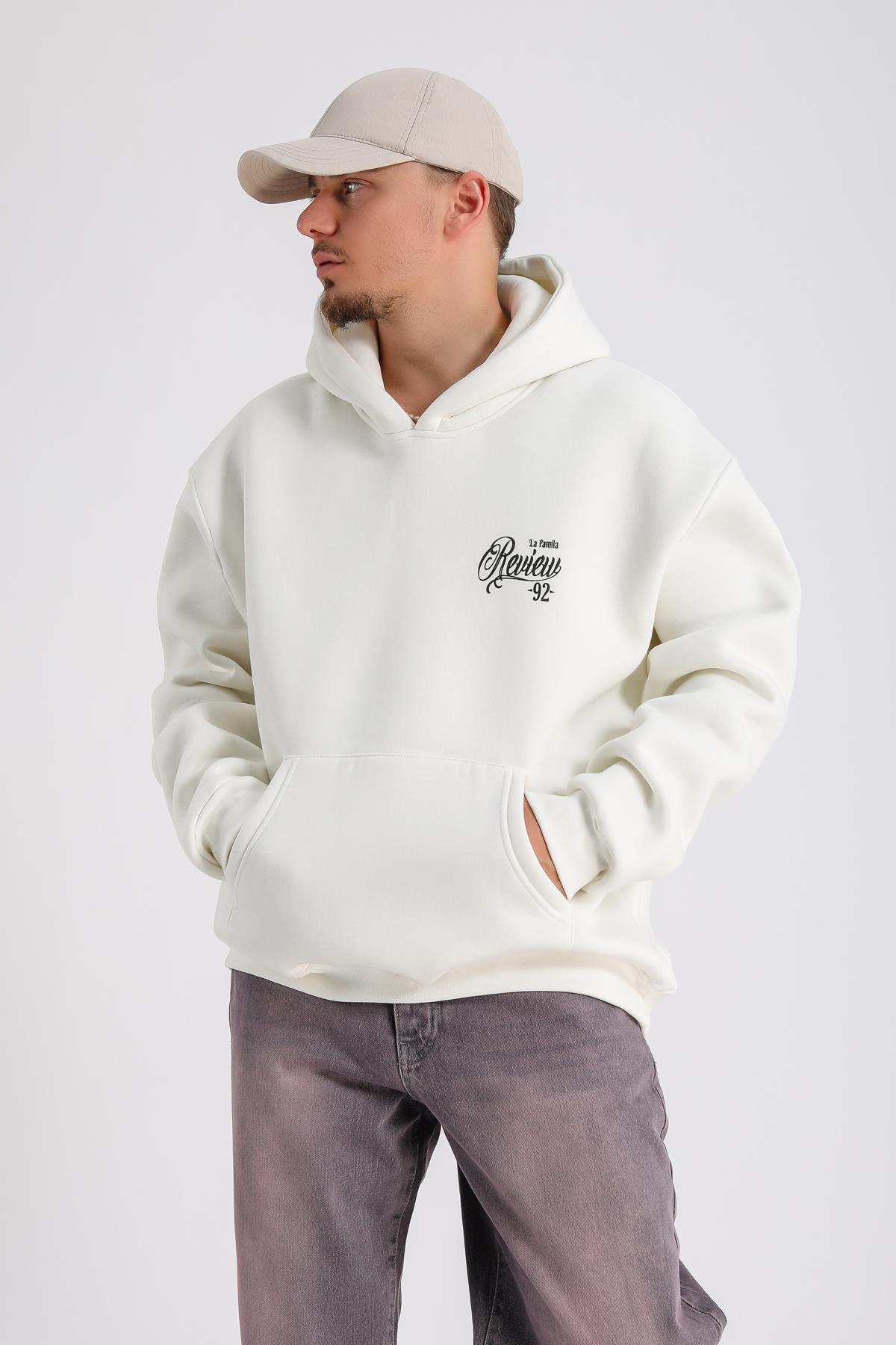 Krem Rv Baskılı Oversize Sweatshirt SW1153