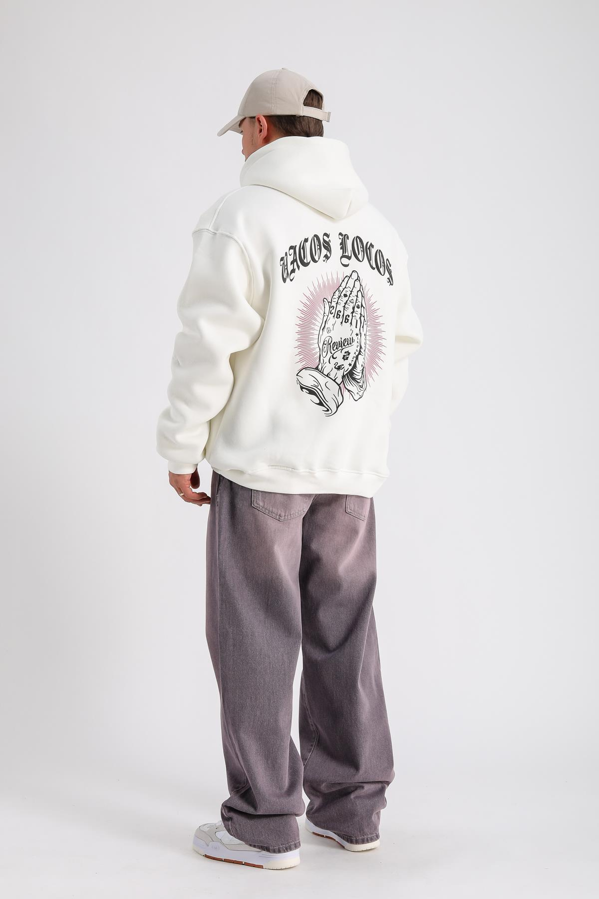 Krem Rv Baskılı Oversize Sweatshirt SW1153
