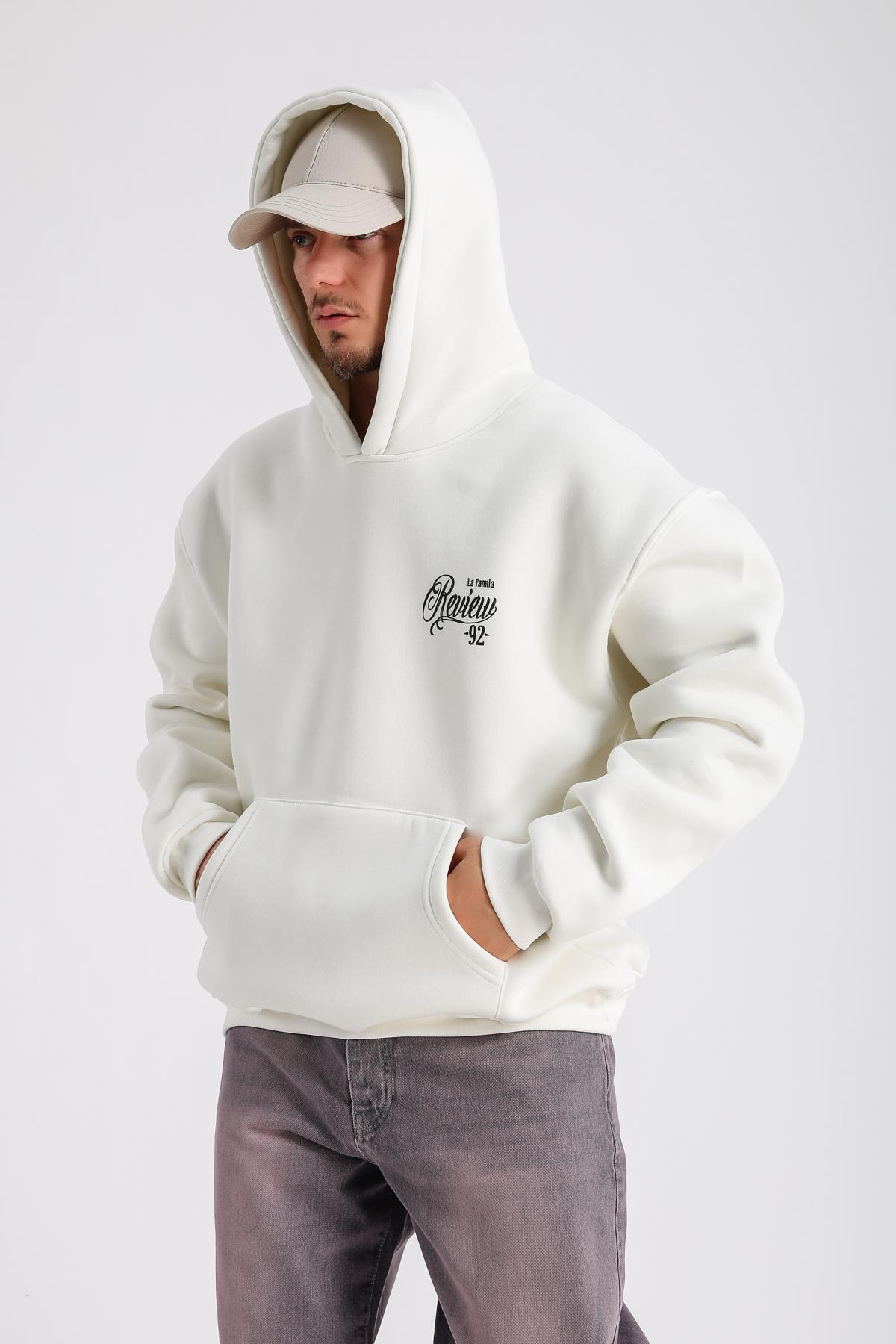Krem Rv Baskılı Oversize Sweatshirt SW1153