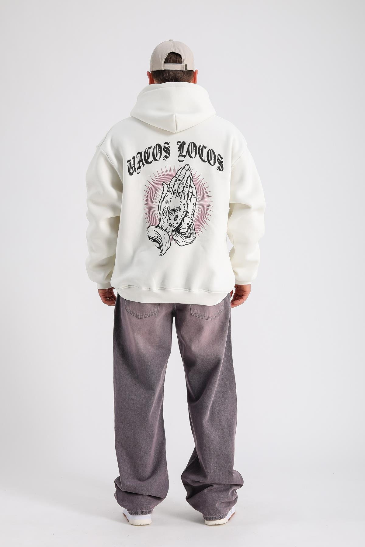 Krem Rv Baskılı Oversize Sweatshirt SW1153