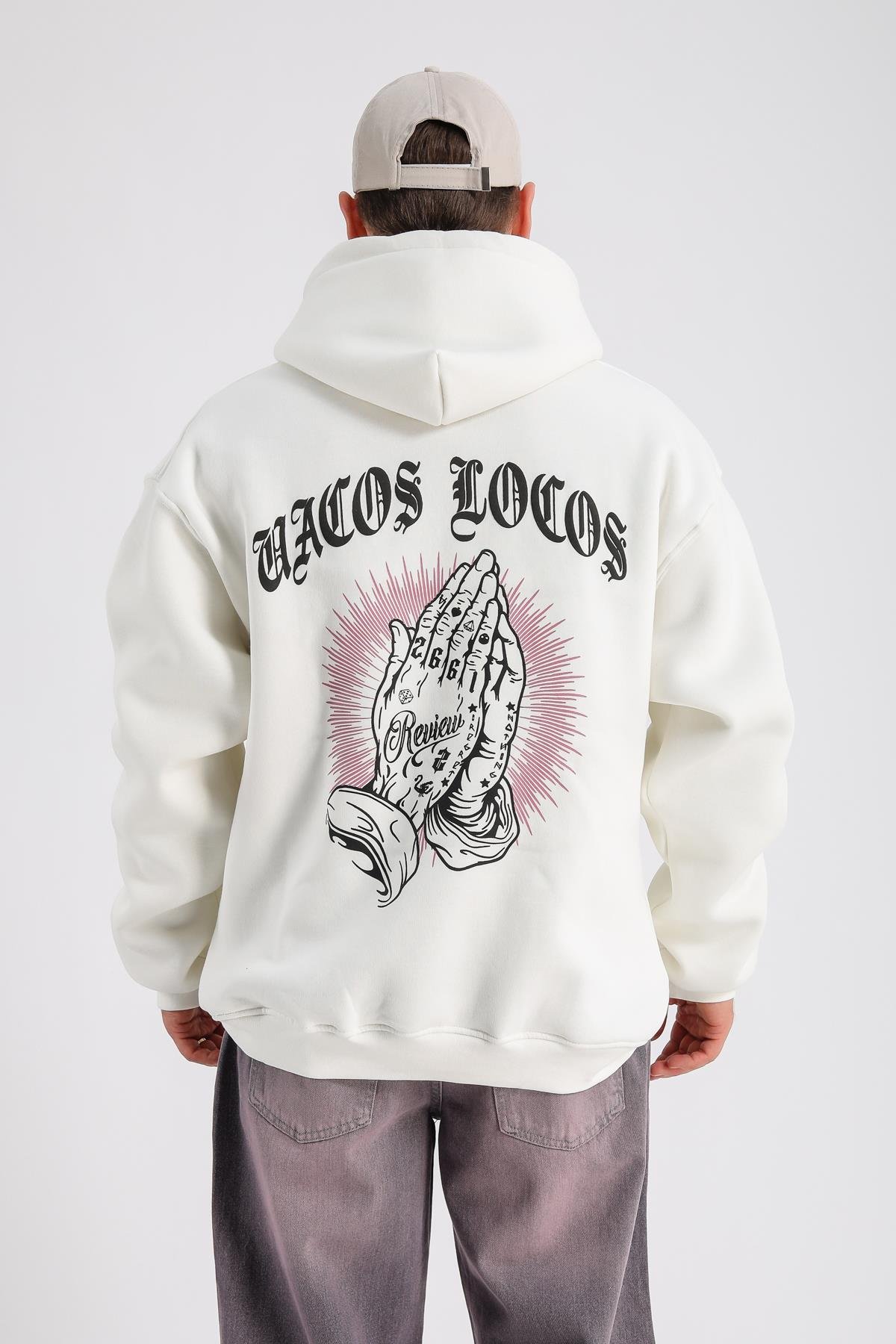 Krem Rv Baskılı Oversize Sweatshirt SW1153