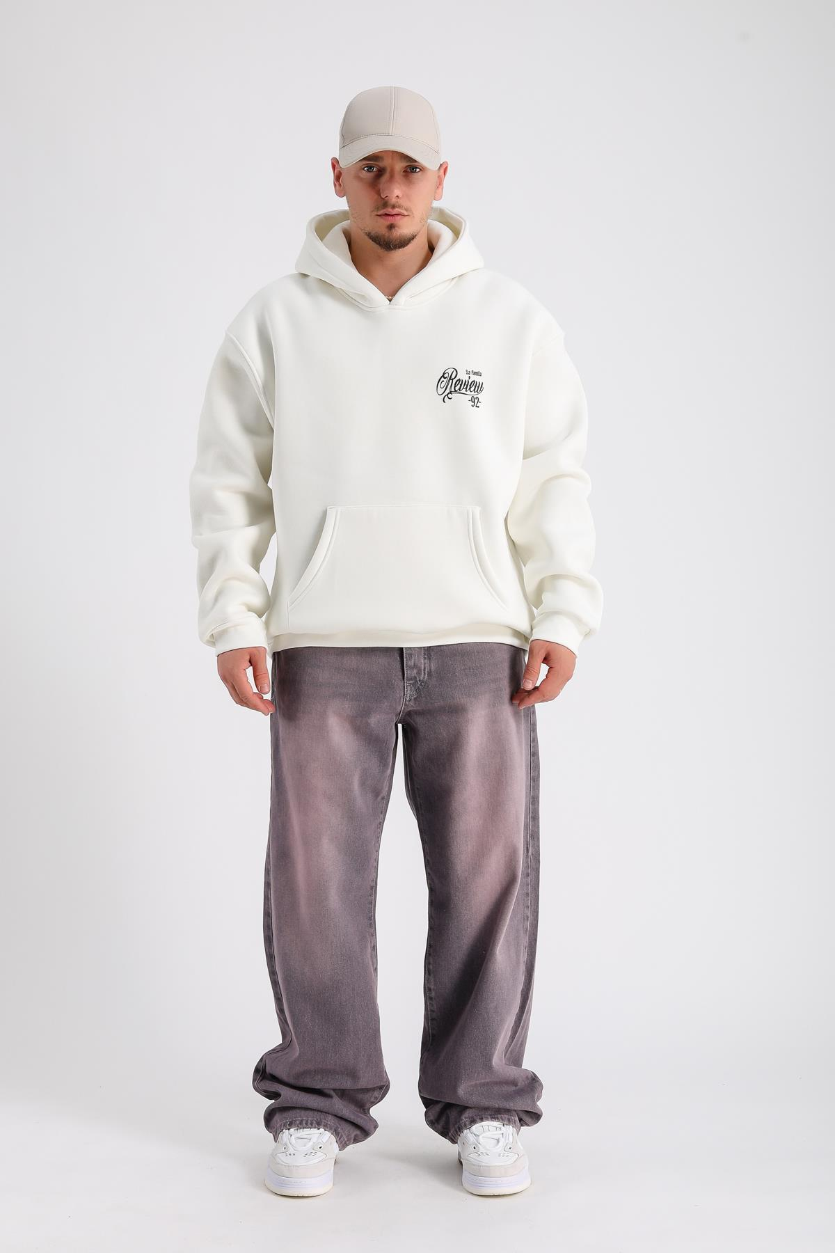 Krem Rv Baskılı Oversize Sweatshirt SW1153