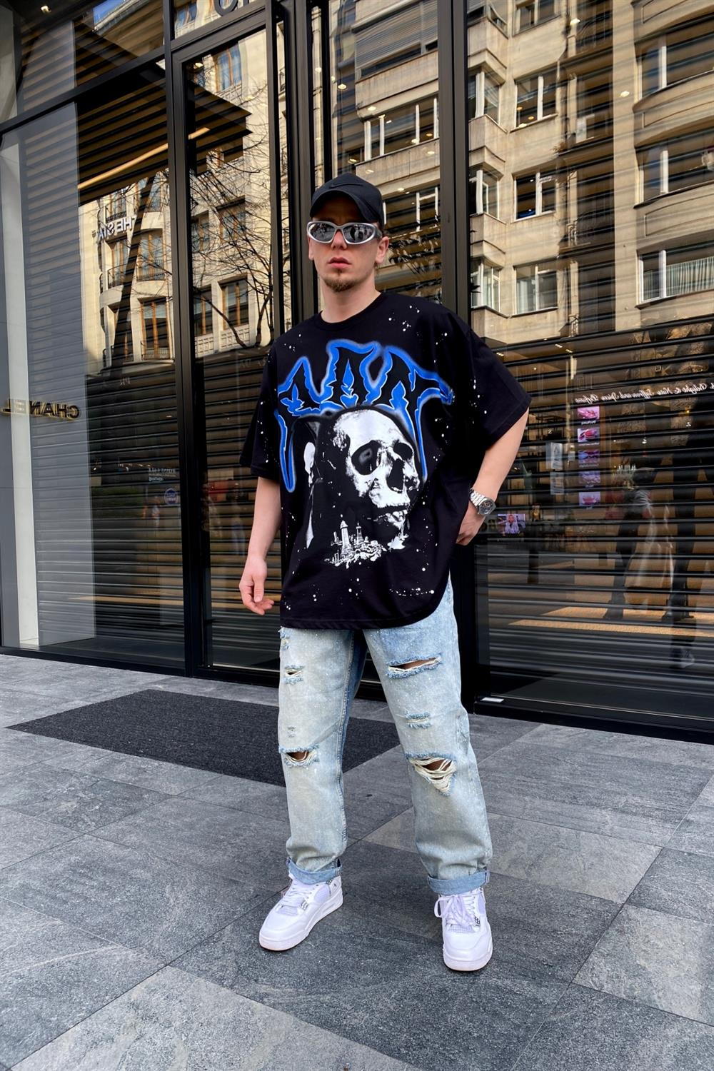 Kurukafa Baskılı Siyah Oversize Tshirt T597