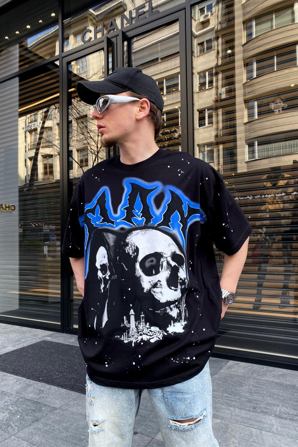 Kurukafa Baskılı Siyah Oversize Tshirt T597