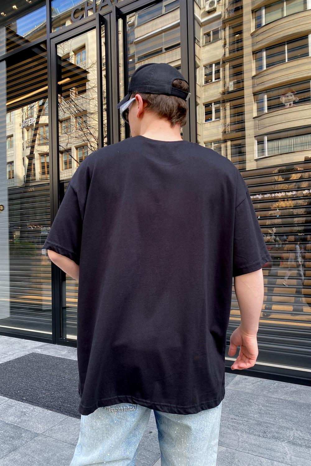 Kurukafa Baskılı Siyah Oversize Tshirt T597
