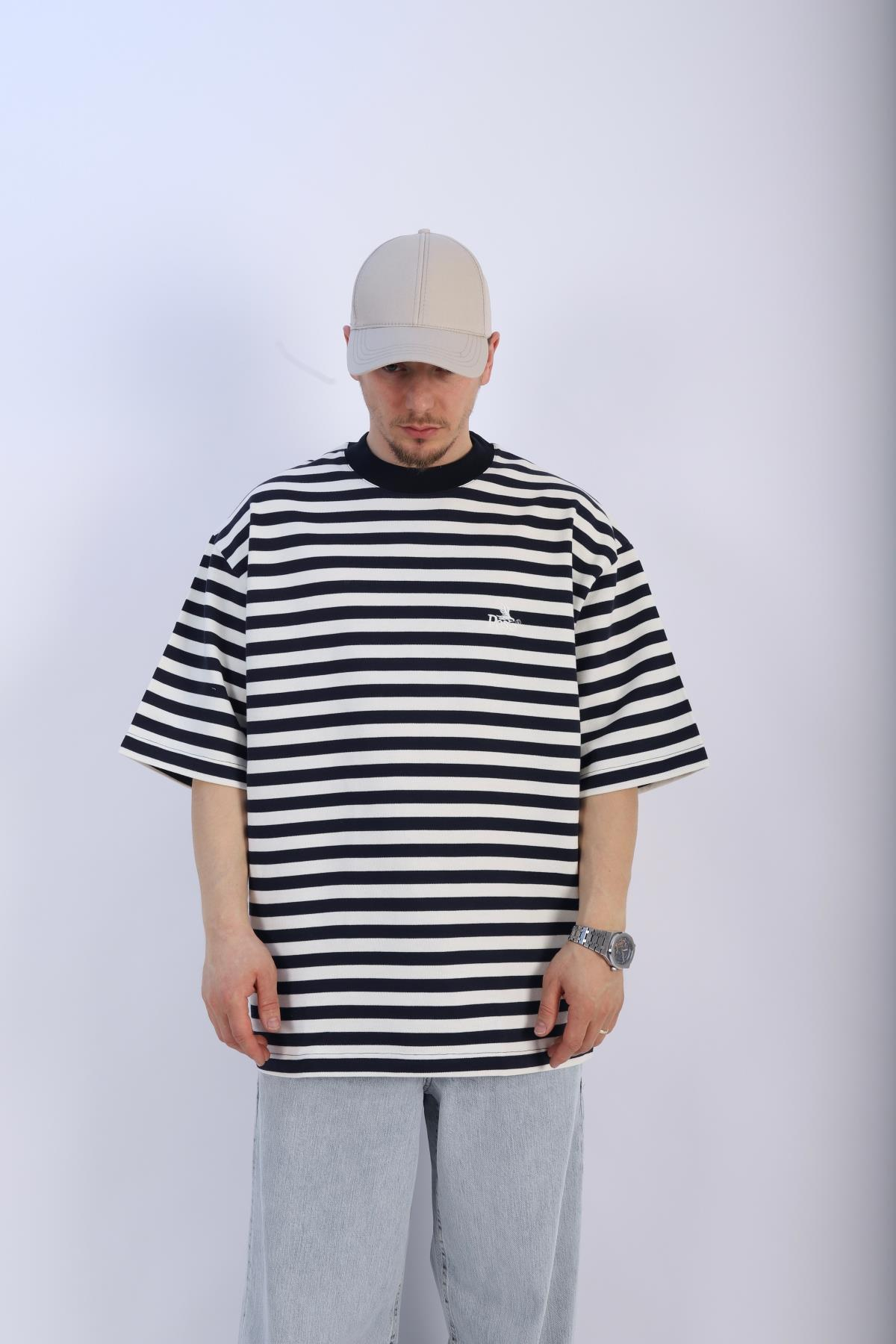 Lacivert Çizgili Peso Oversize Tshirt T941