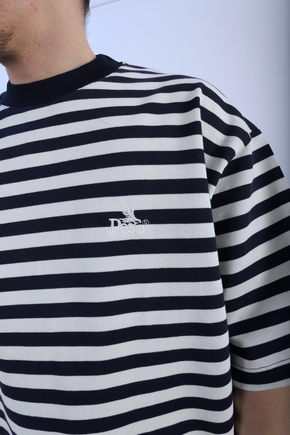 Lacivert Çizgili Peso Oversize Tshirt T941