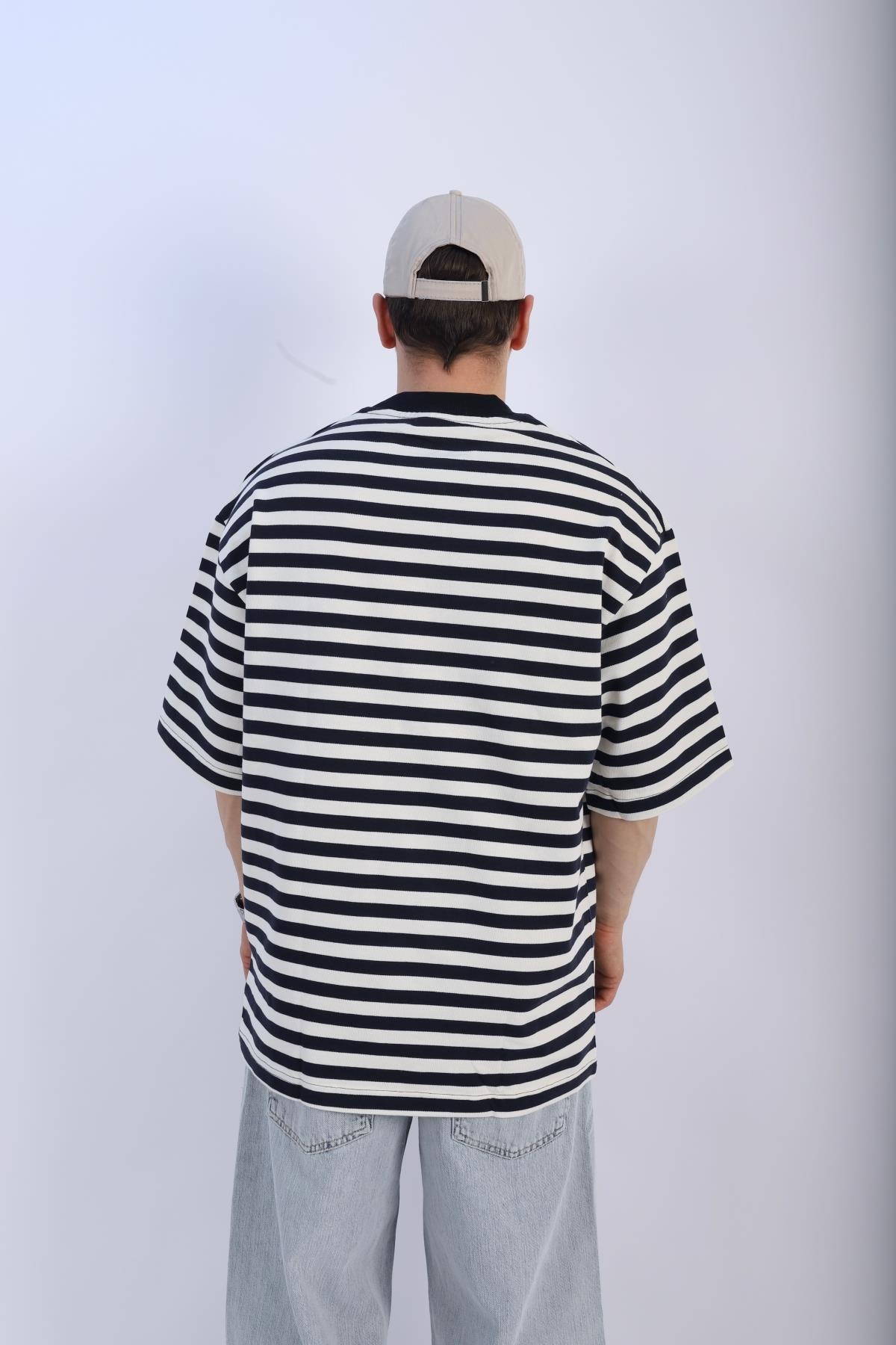 Lacivert Çizgili Peso Oversize Tshirt T941