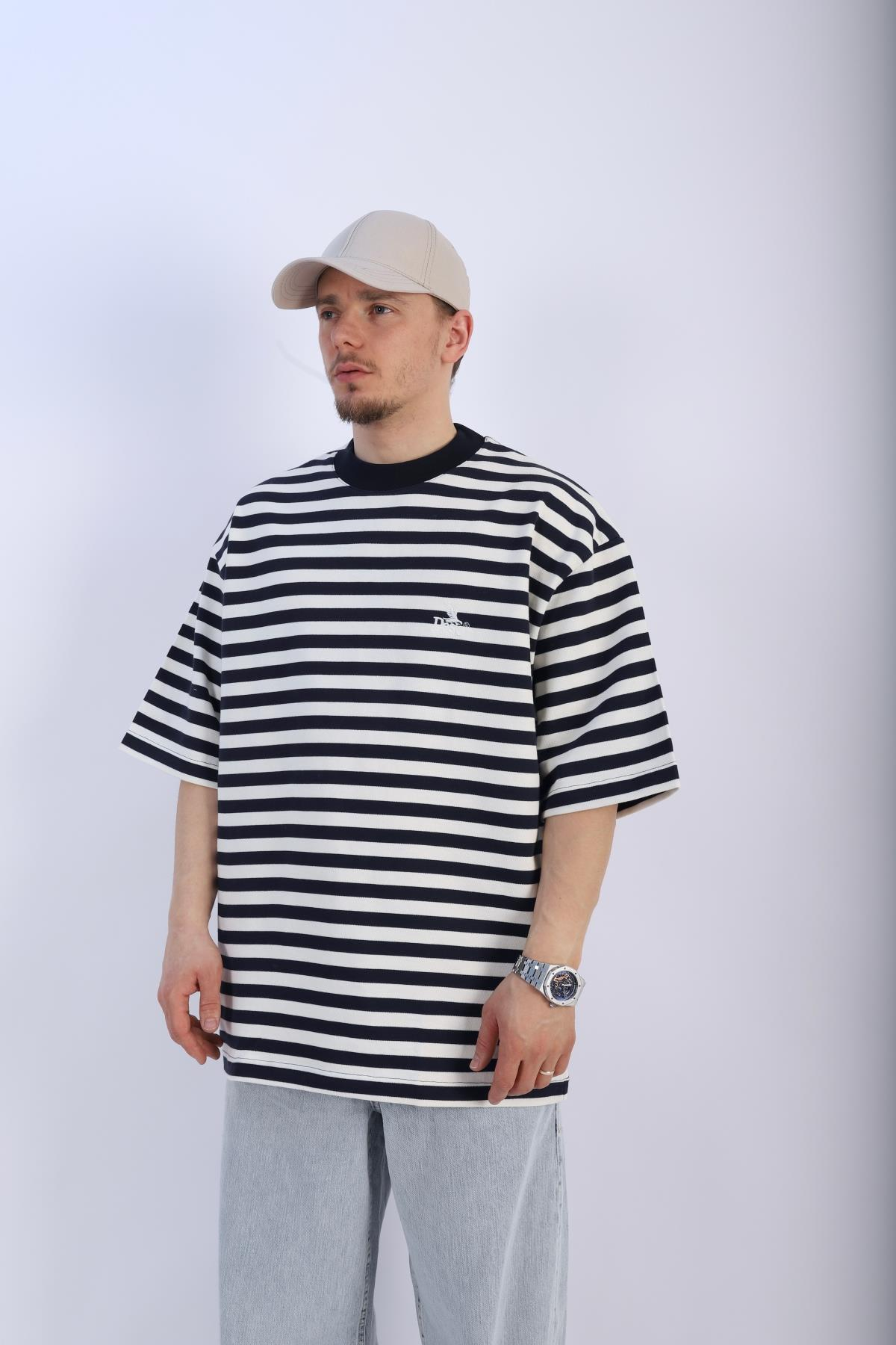 Lacivert Çizgili Peso Oversize Tshirt T941