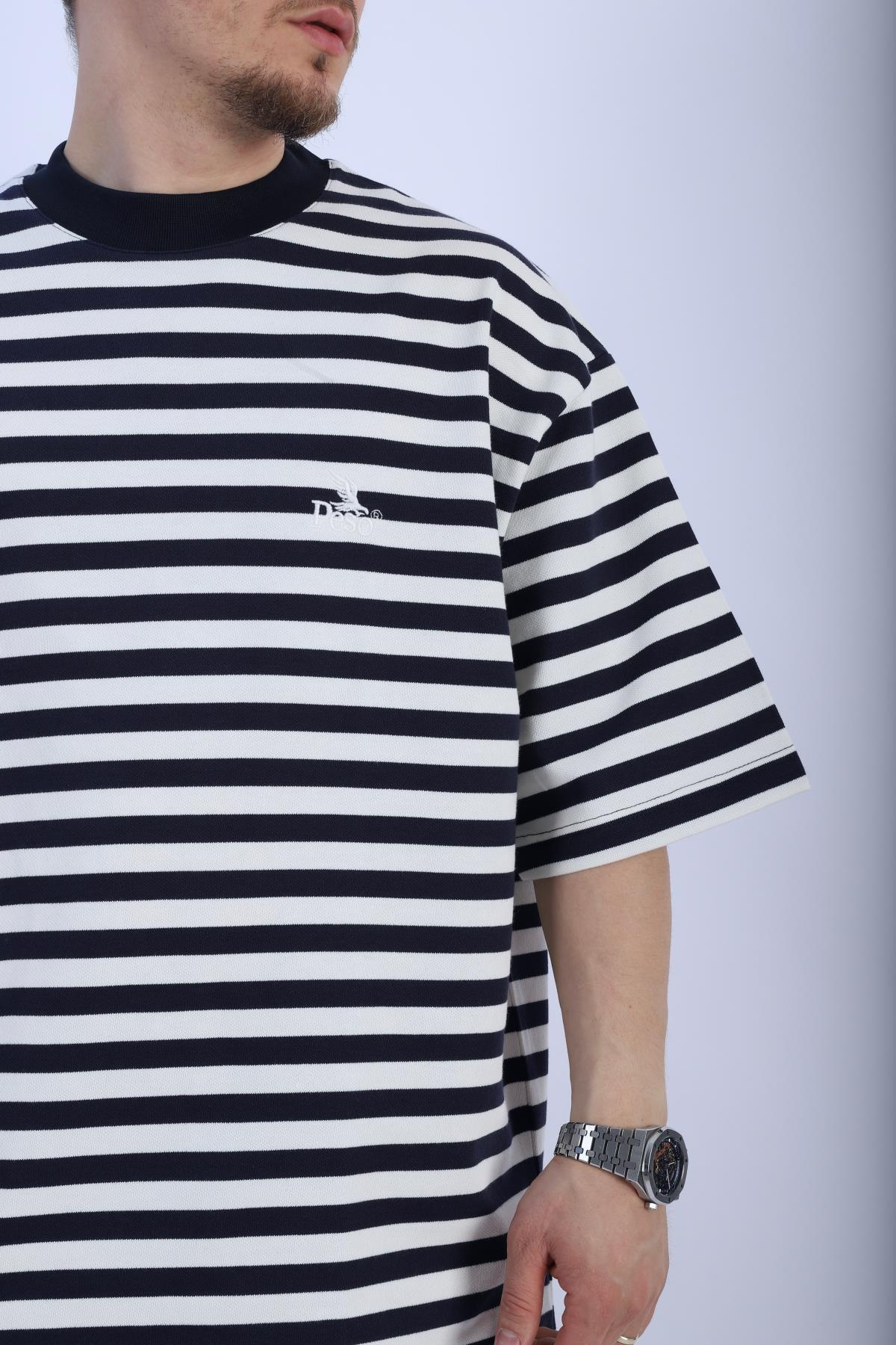 Lacivert Çizgili Peso Oversize Tshirt T941