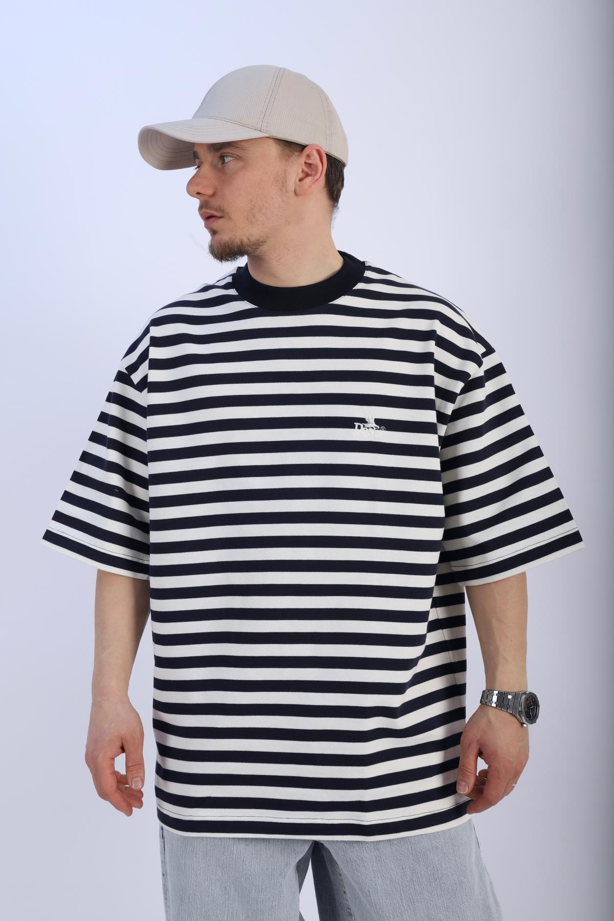 Lacivert Çizgili Peso Oversize Tshirt T941