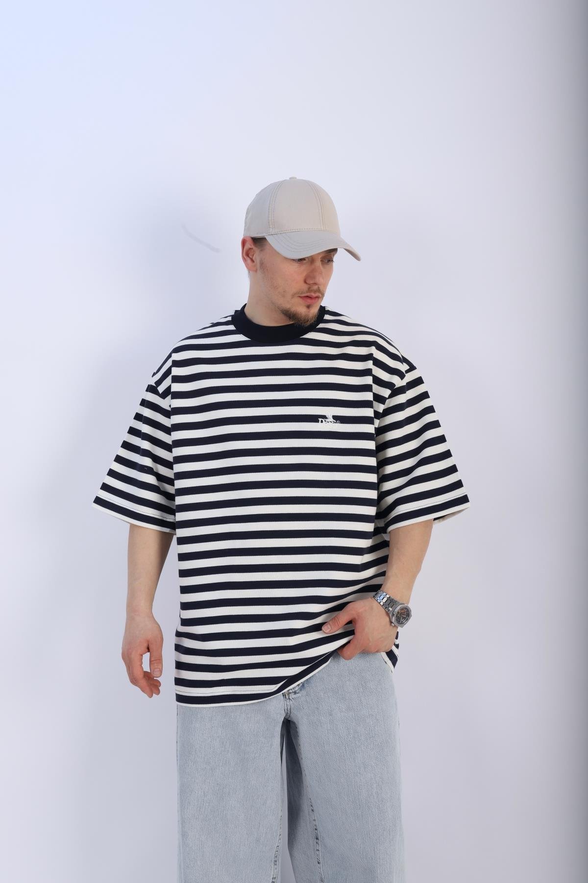 Lacivert Çizgili Peso Oversize Tshirt T941